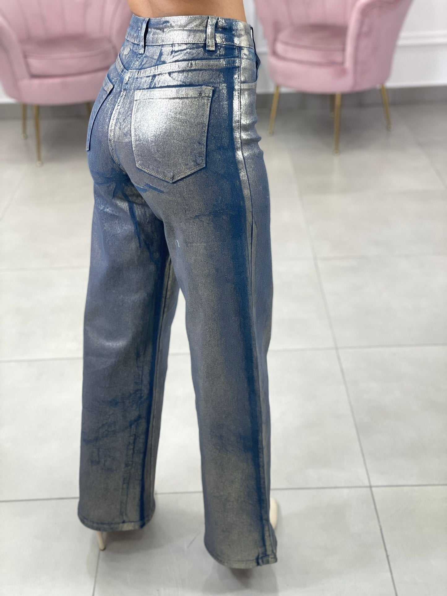 JEANS EFFETTO METALLIZZATO