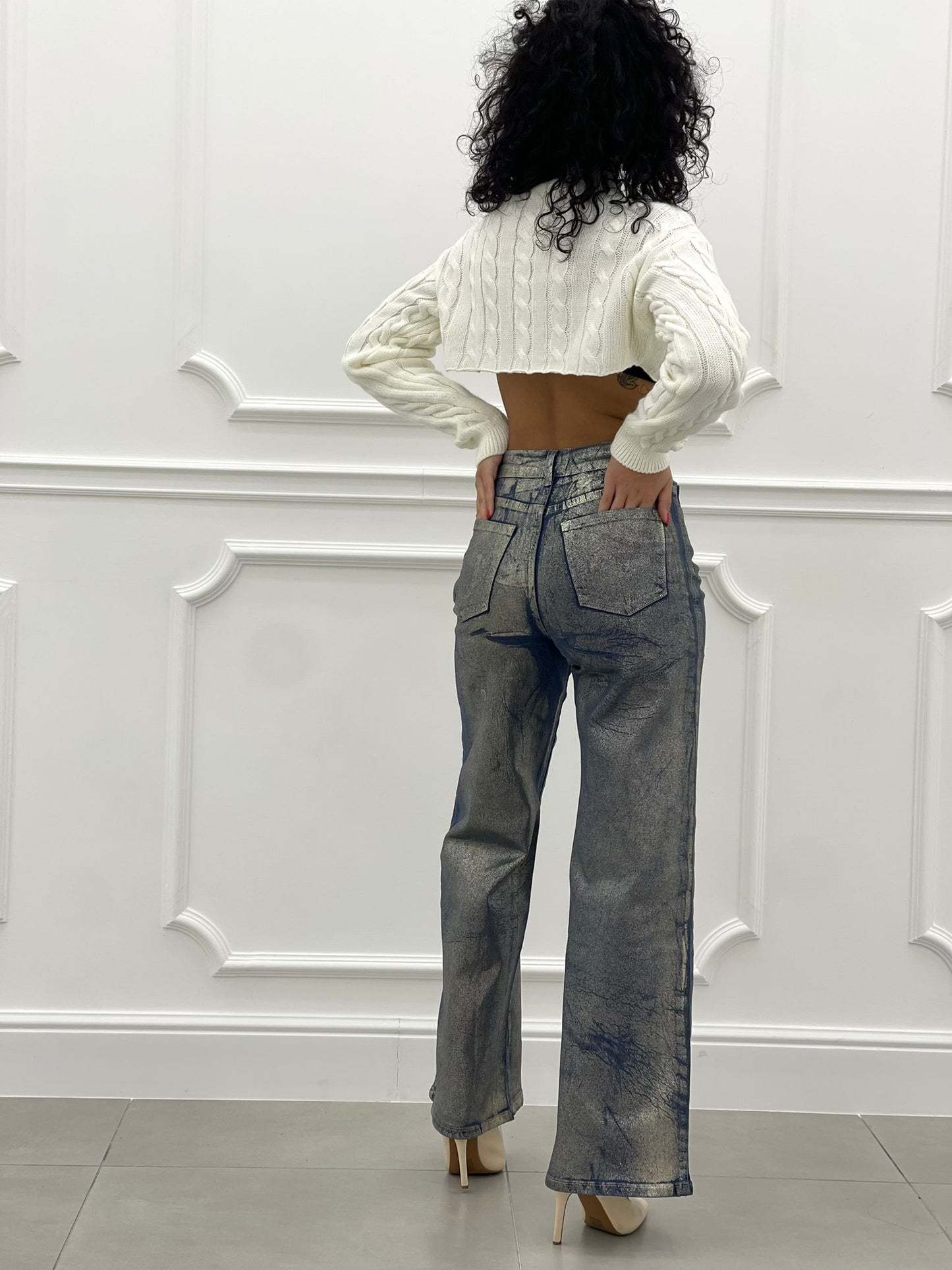 JEANS EFFETTO METALLIZZATO