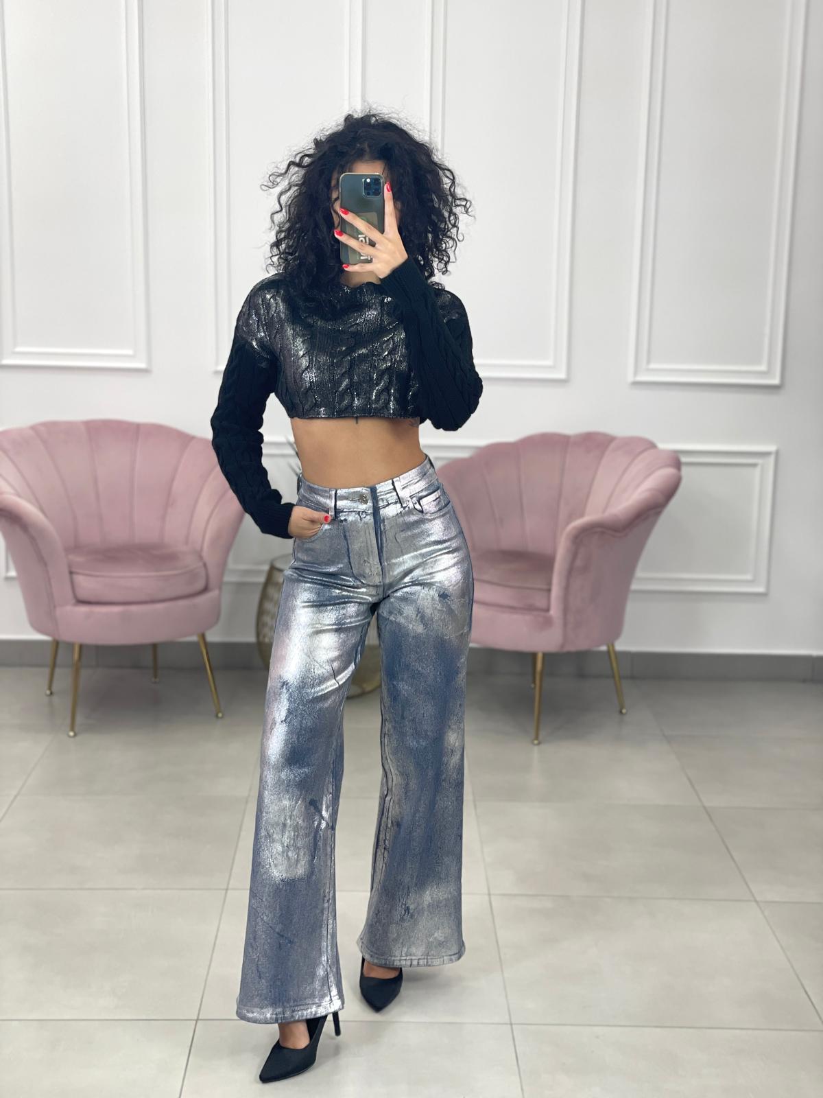 JEANS EFFETTO METALLIZZATO
