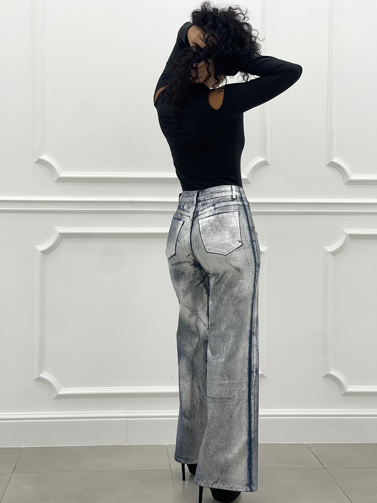 JEANS EFFETTO METALLIZZATO
