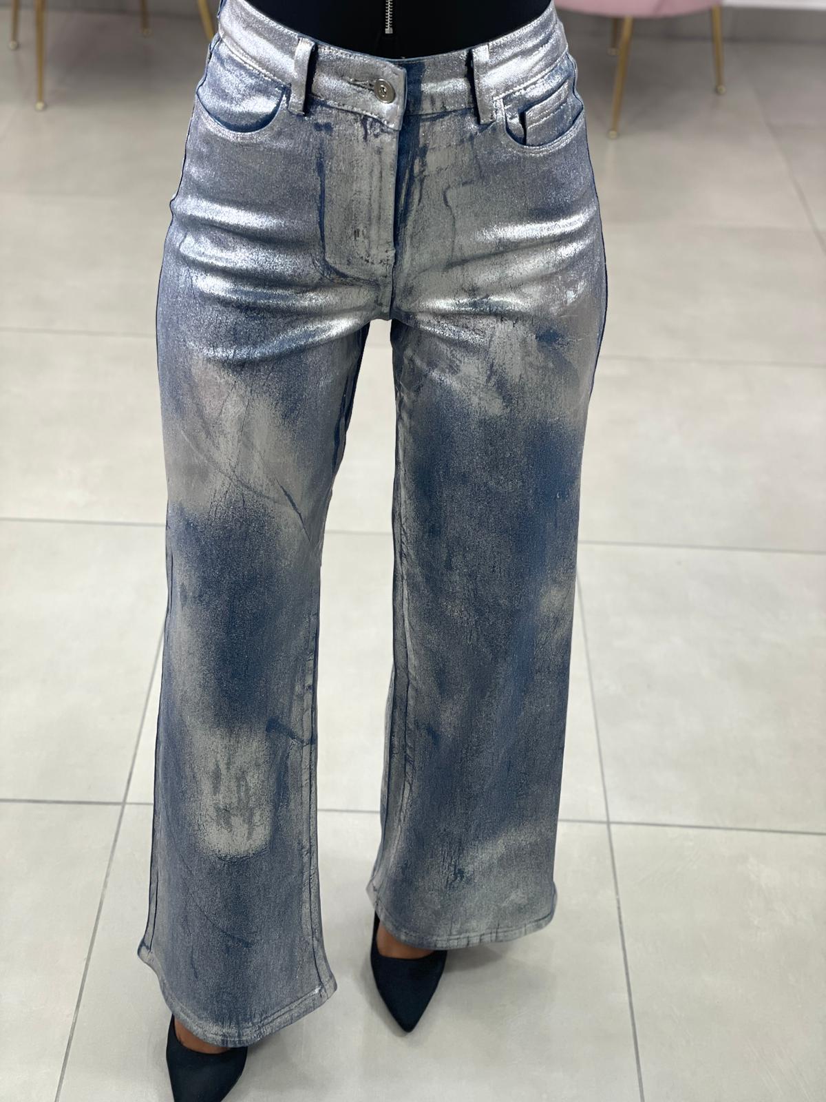 JEANS EFFETTO METALLIZZATO