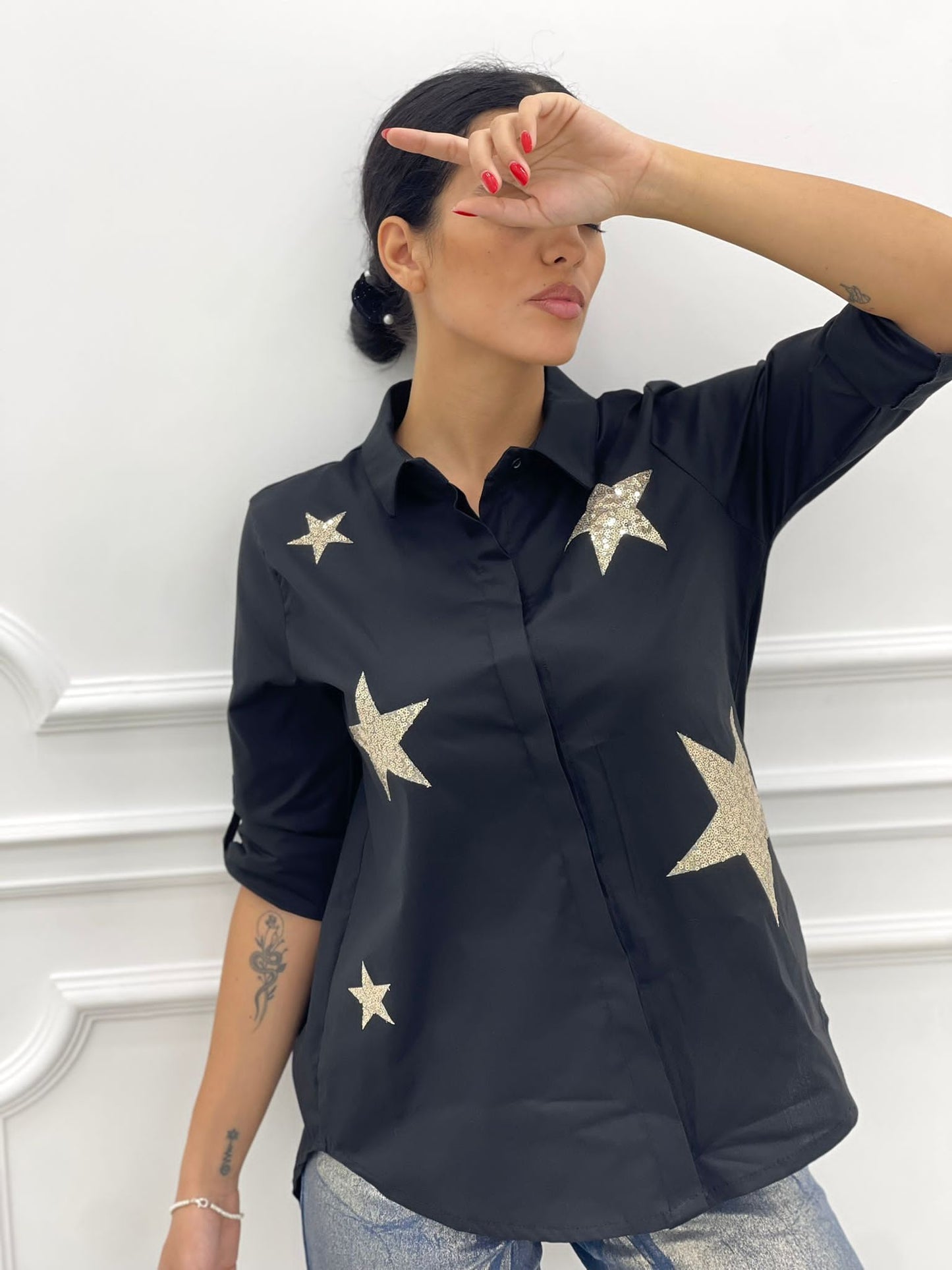 CAMICIA COTONE CON APPLICAZIONE StELLE
