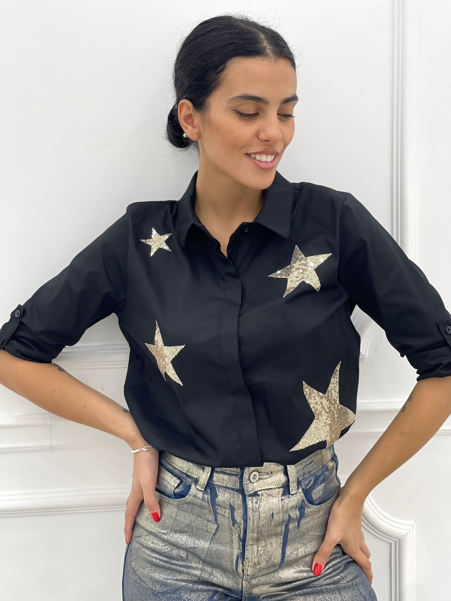 CAMICIA COTONE CON APPLICAZIONE StELLE