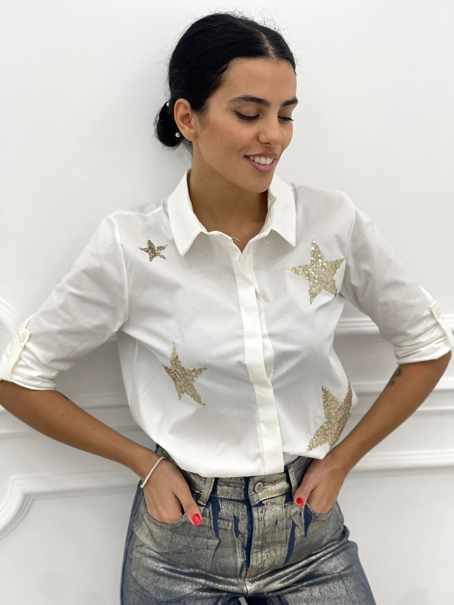 CAMICIA COTONE CON APPLICAZIONE StELLE