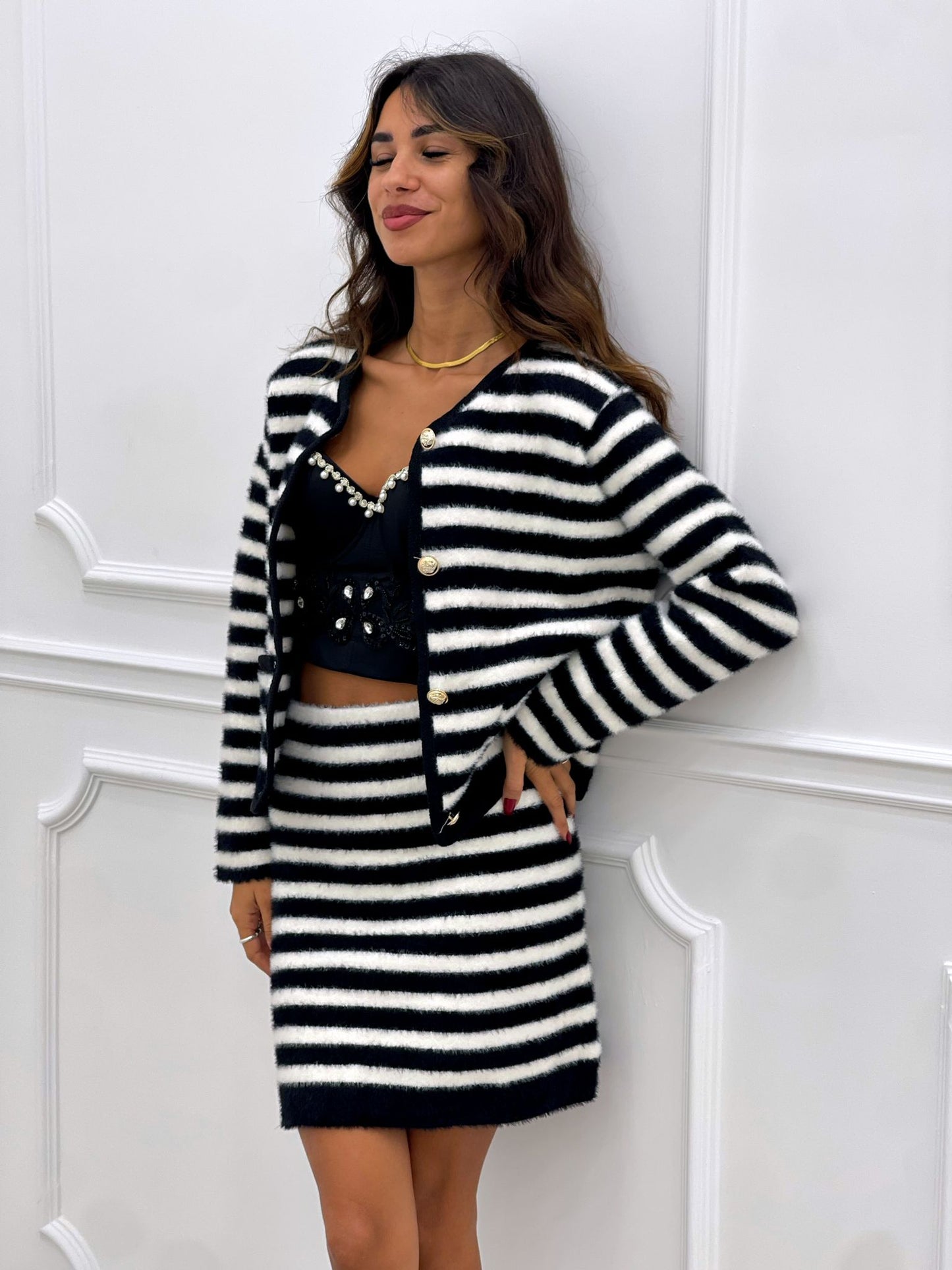 COMPLETO RIGHE GONNA E CARDIGAN