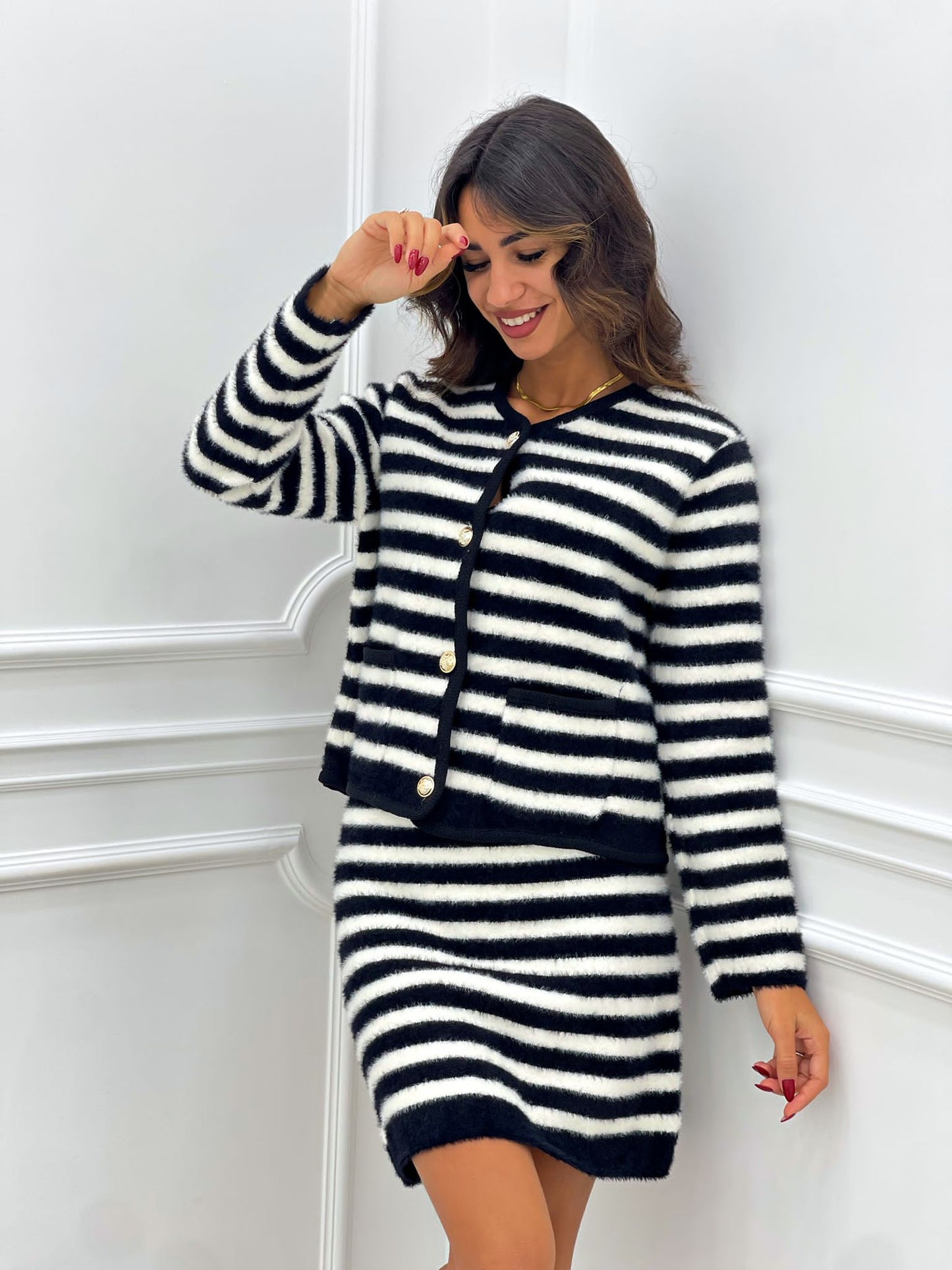 COMPLETO RIGHE GONNA E CARDIGAN