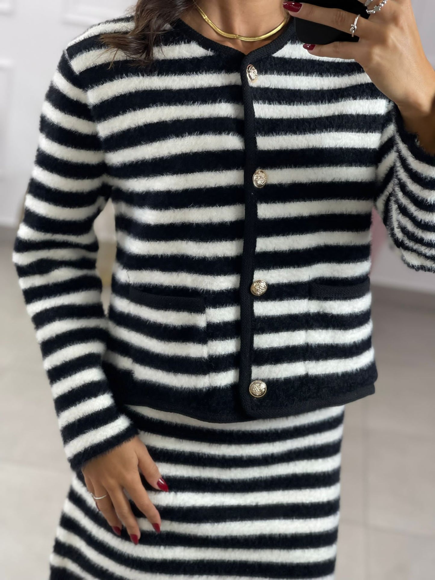 COMPLETO RIGHE GONNA E CARDIGAN