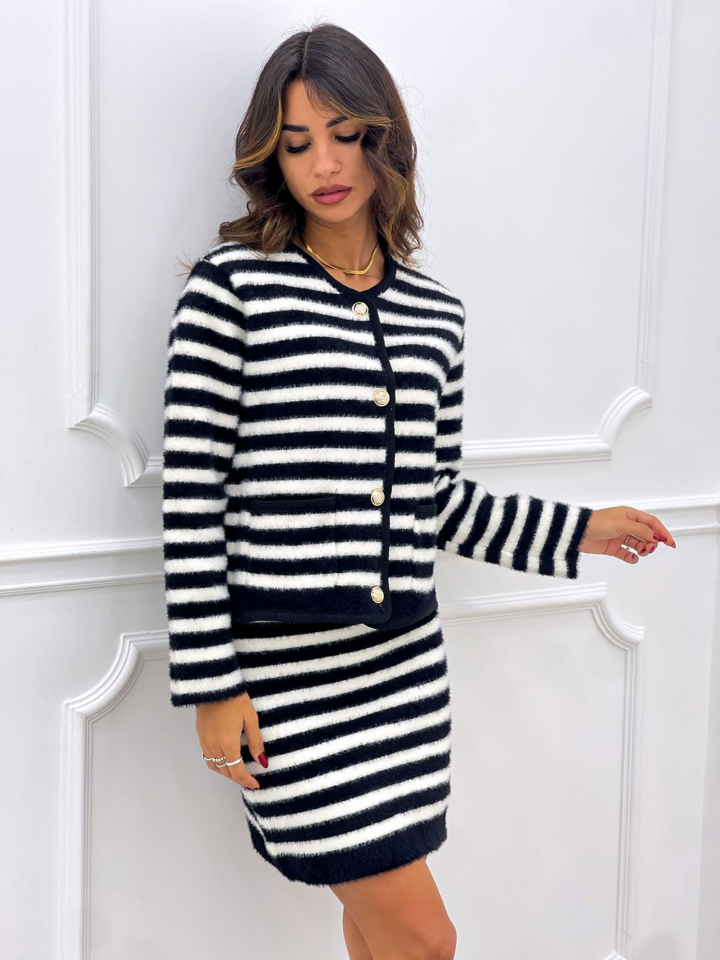 COMPLETO RIGHE GONNA E CARDIGAN