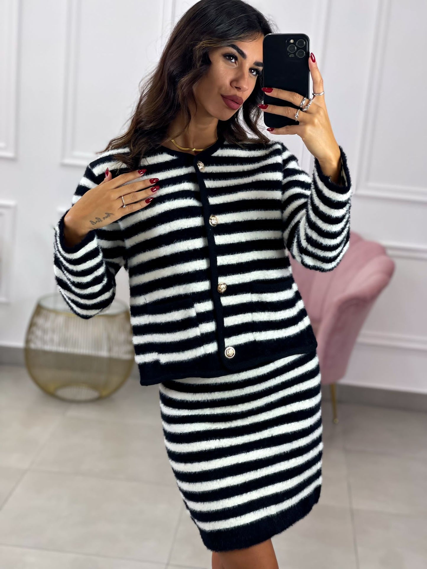 COMPLETO RIGHE GONNA E CARDIGAN