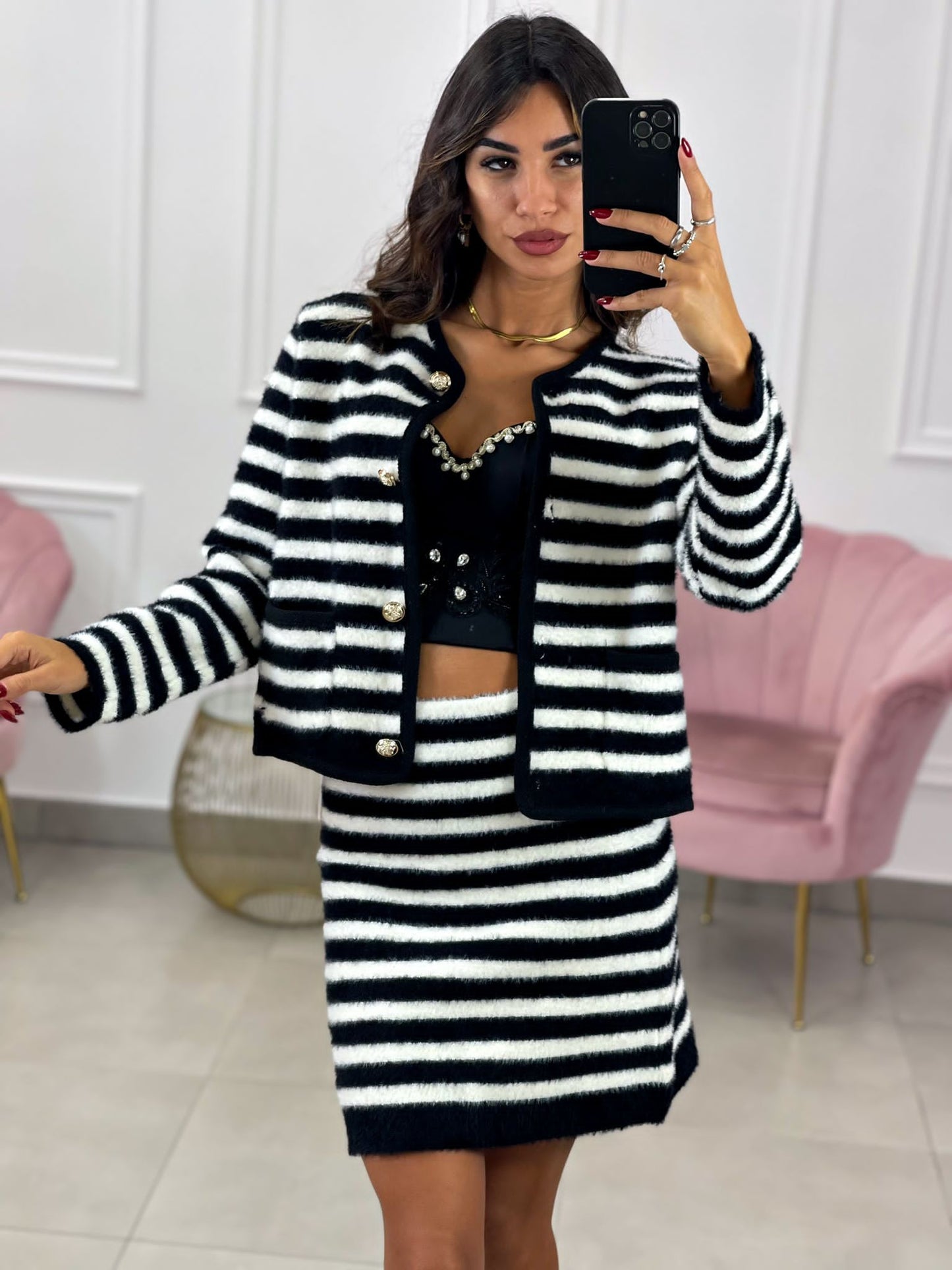 COMPLETO RIGHE GONNA E CARDIGAN
