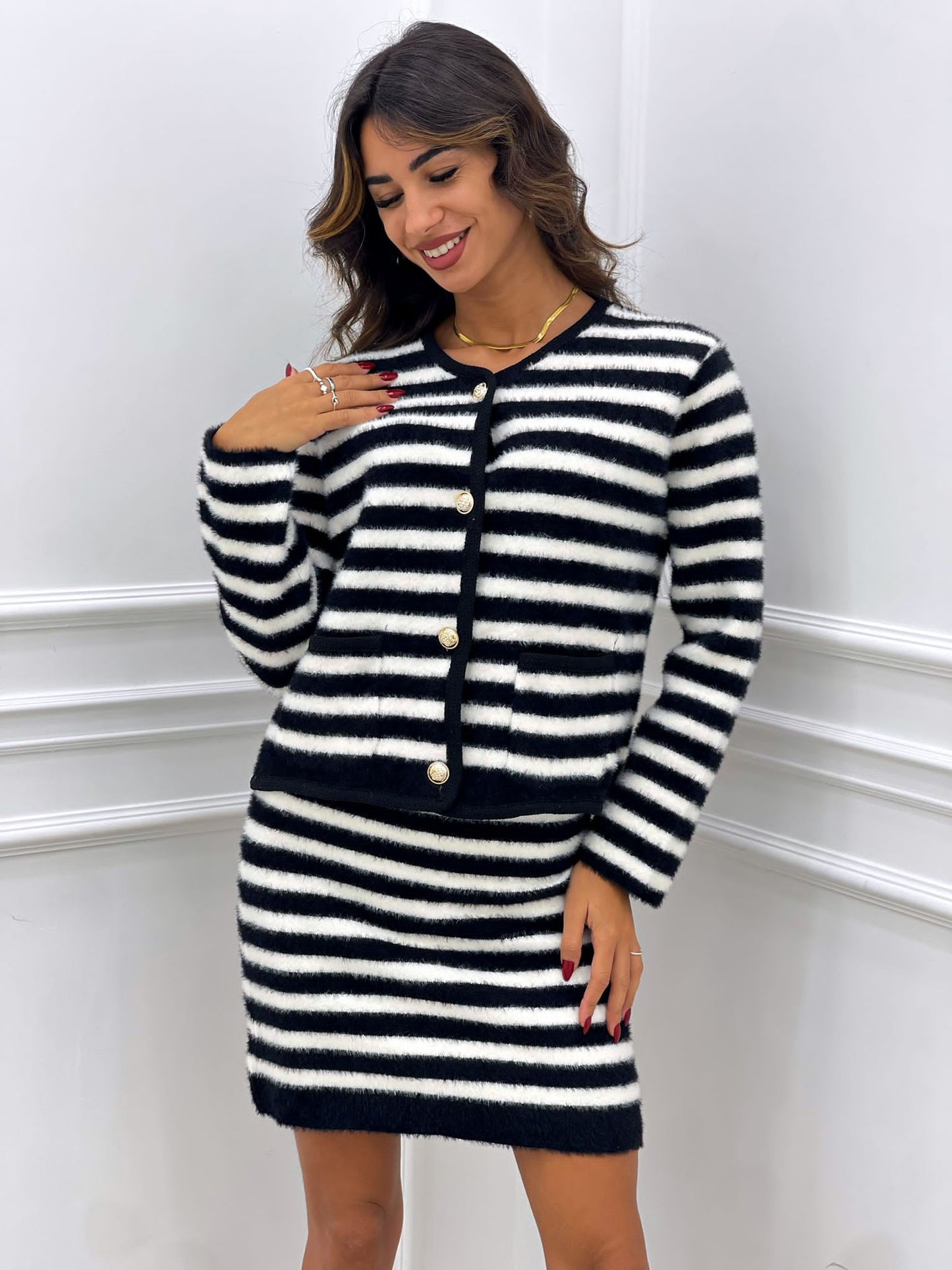 COMPLETO RIGHE GONNA E CARDIGAN