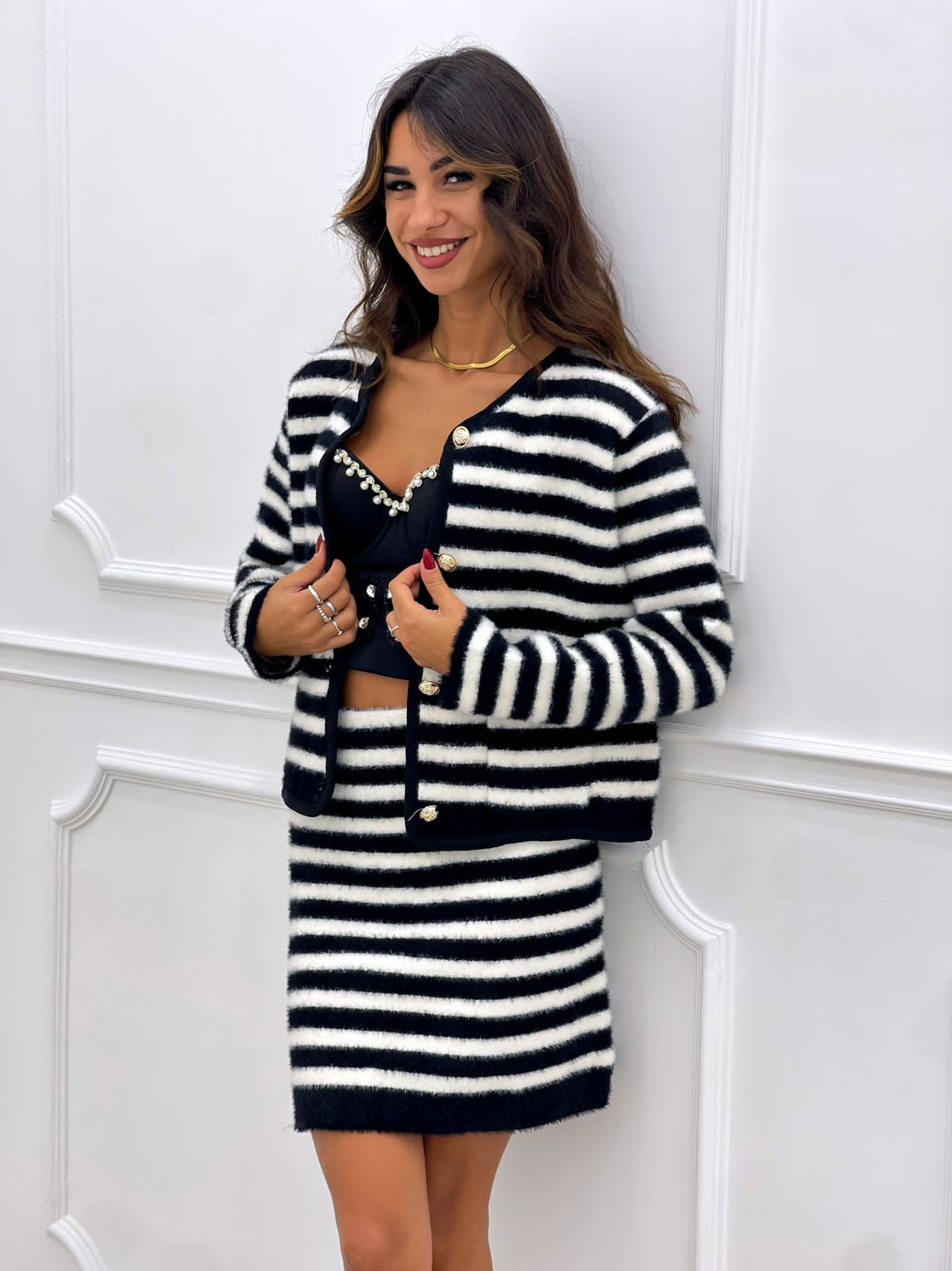 COMPLETO RIGHE GONNA E CARDIGAN