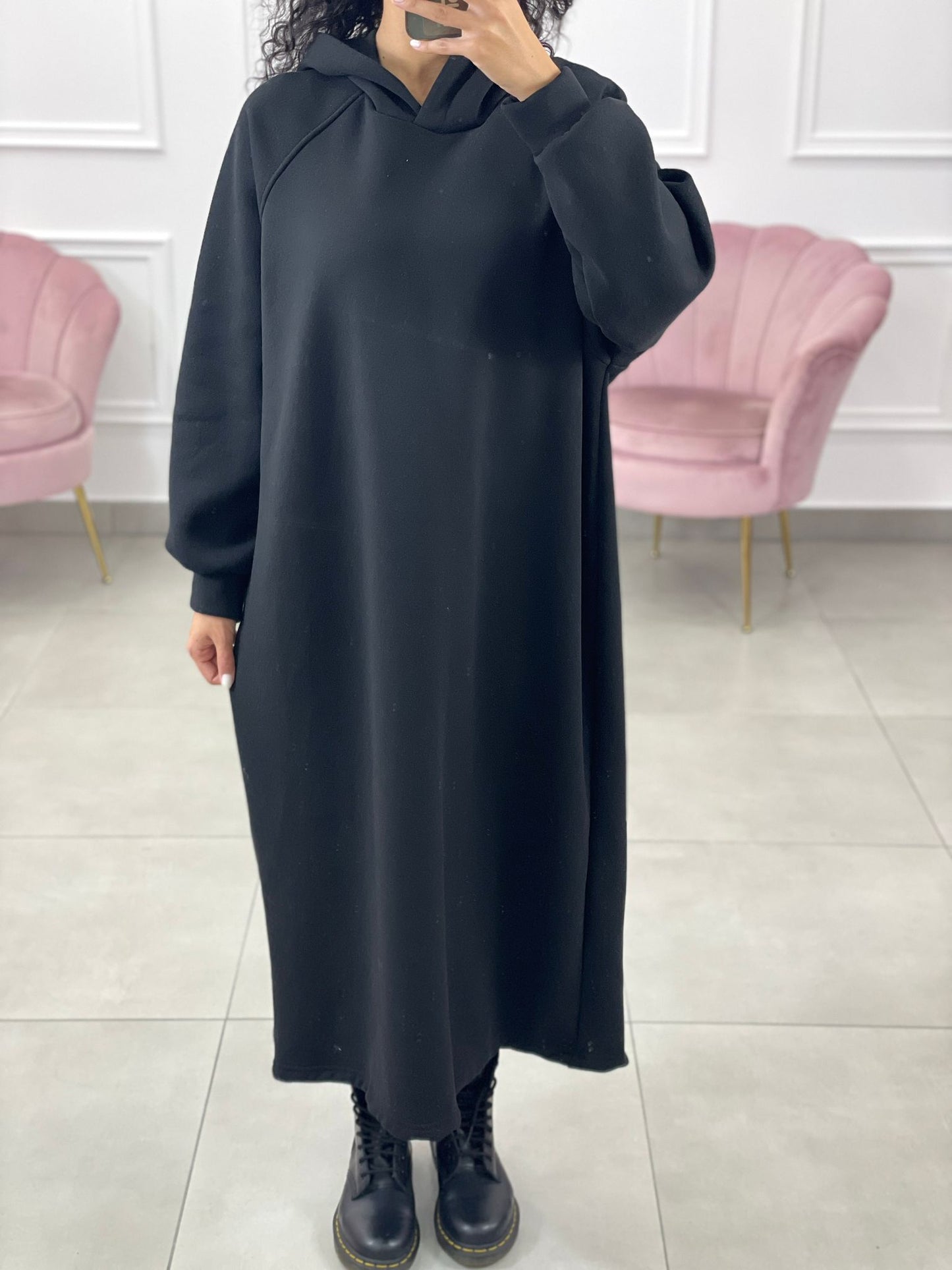 VESTITO FELPA OVER CON CAPPUCCIO