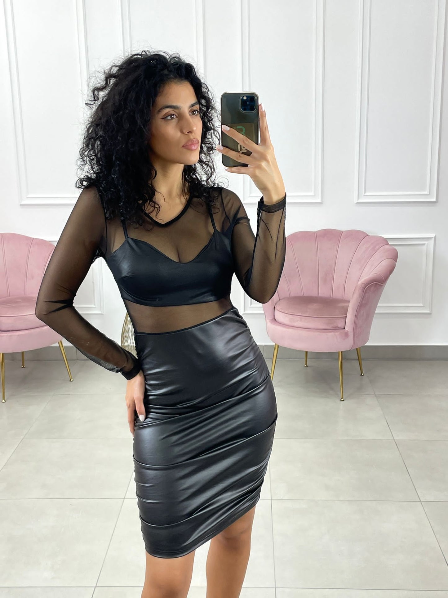 VESTITO TULLE ED ECOPELLE