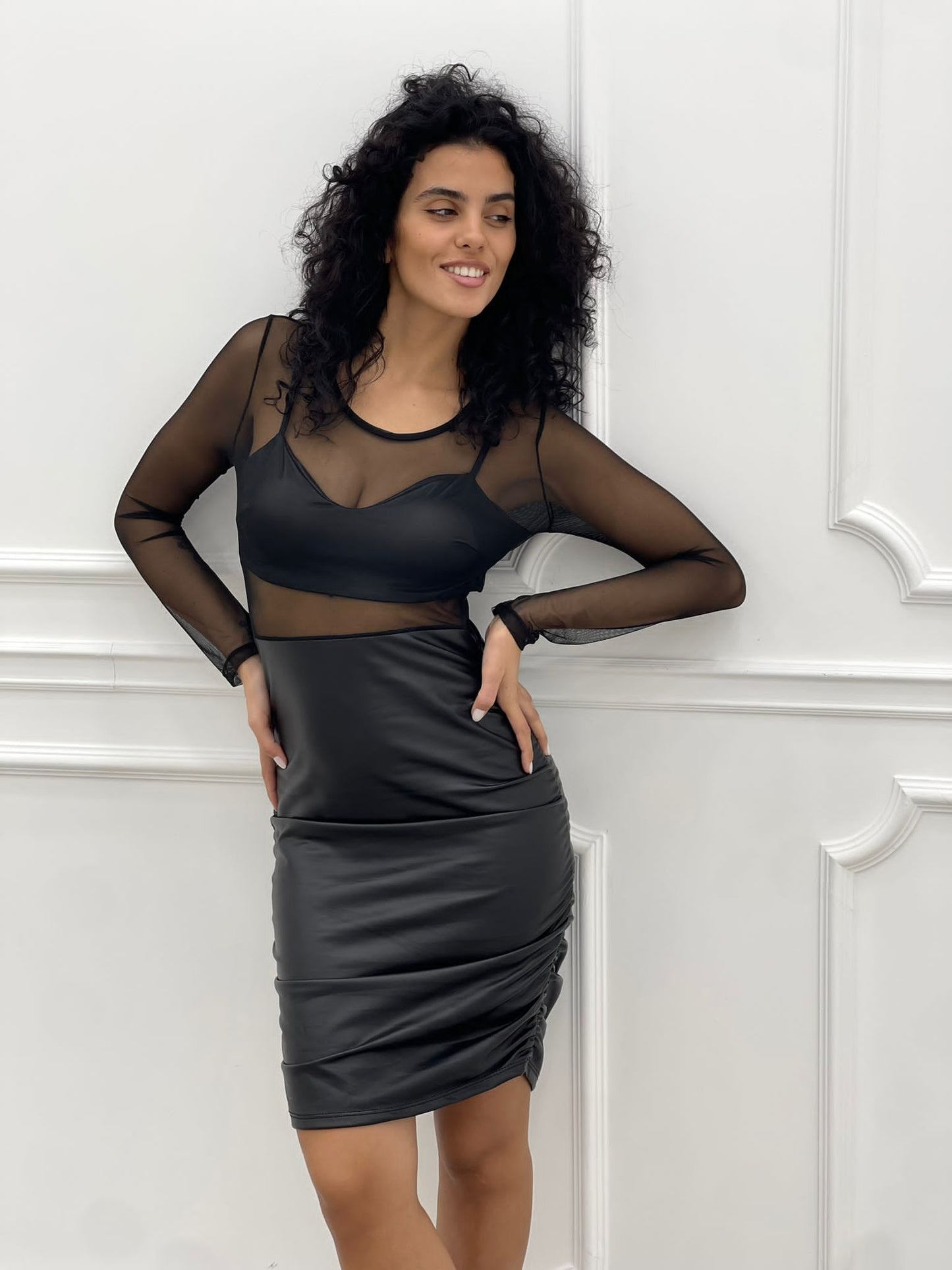 VESTITO TULLE ED ECOPELLE