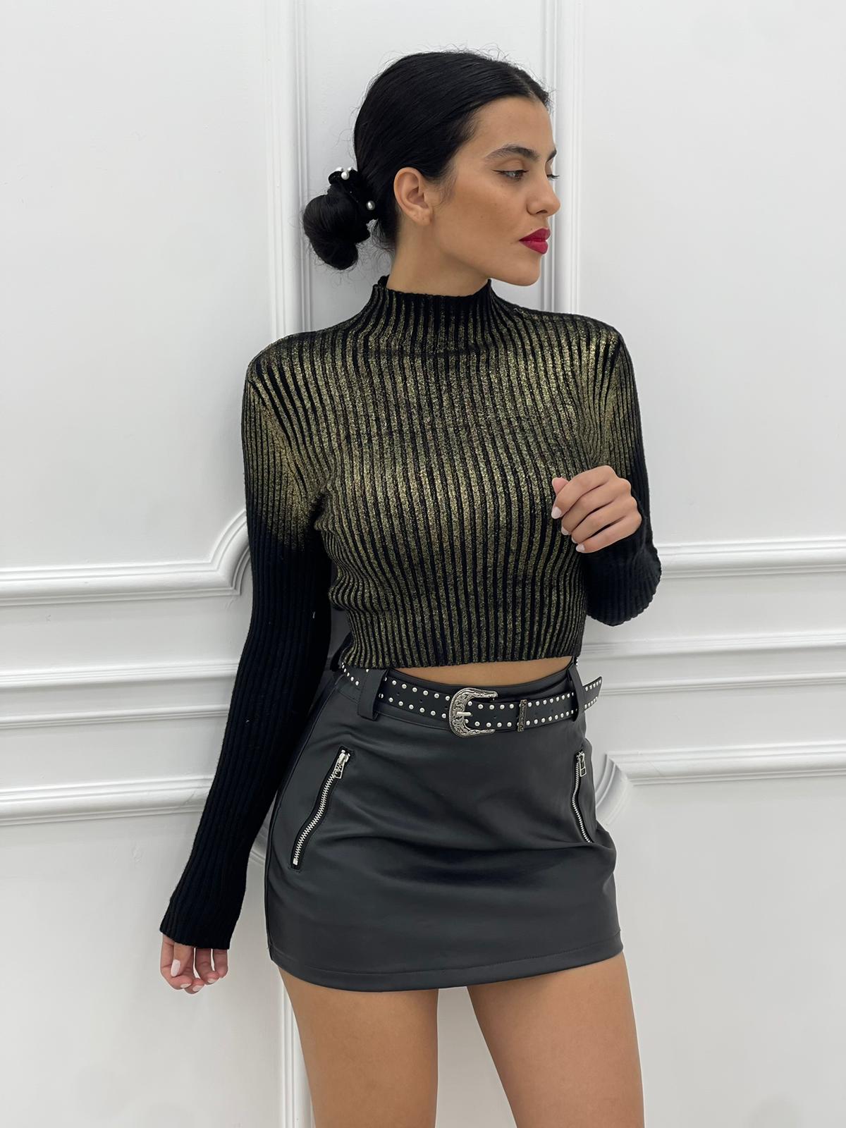 SHORTS FINTA GONNA ECOPELLE CON ZIP E CINTURA