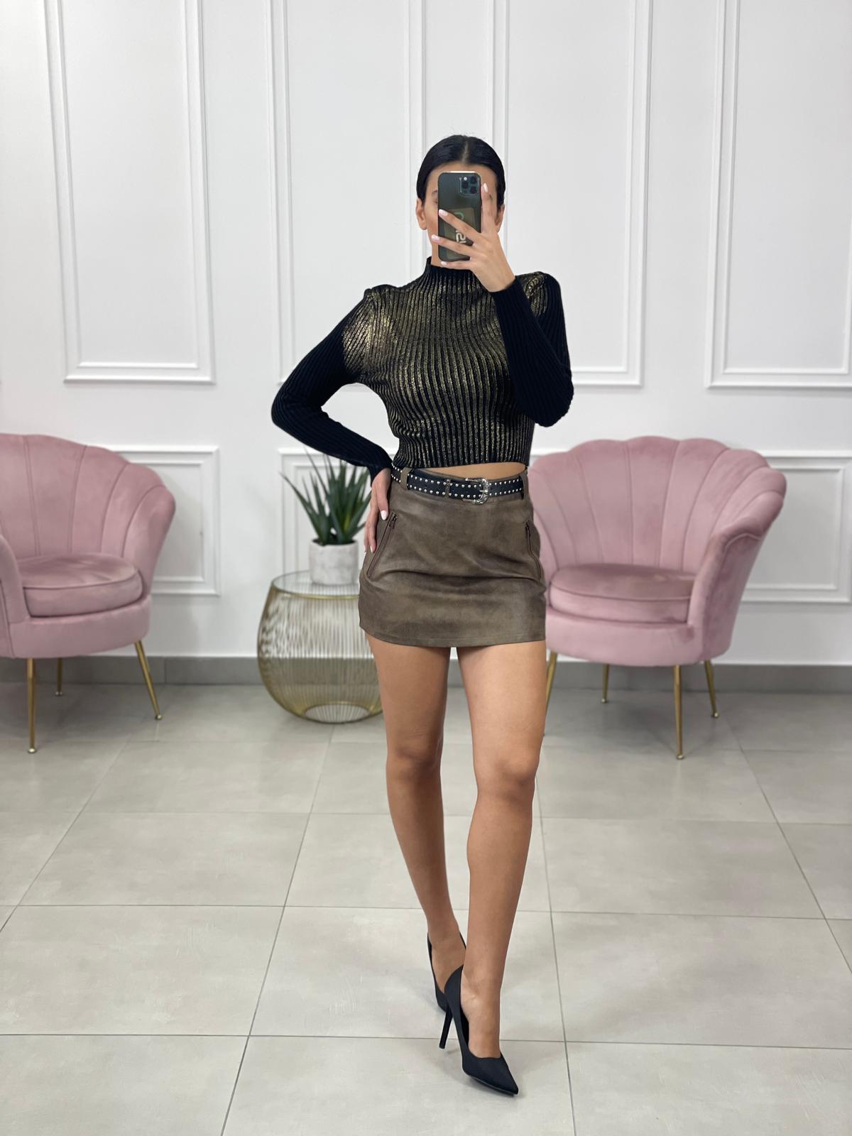 SHORTS FINTA GONNA ECOPELLE CON ZIP E CINTURA