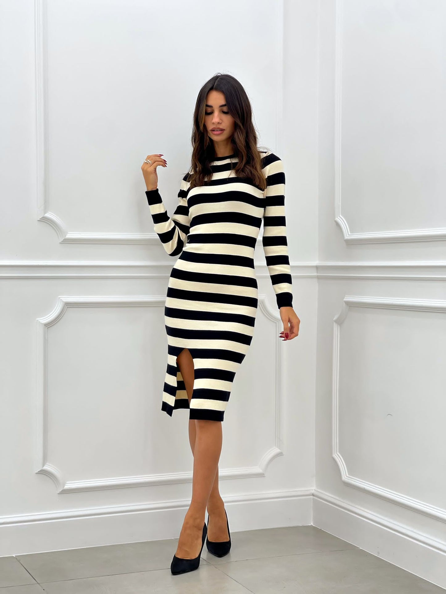 VESTITO GIROCOLLO RIGHE ORIZZONTALI