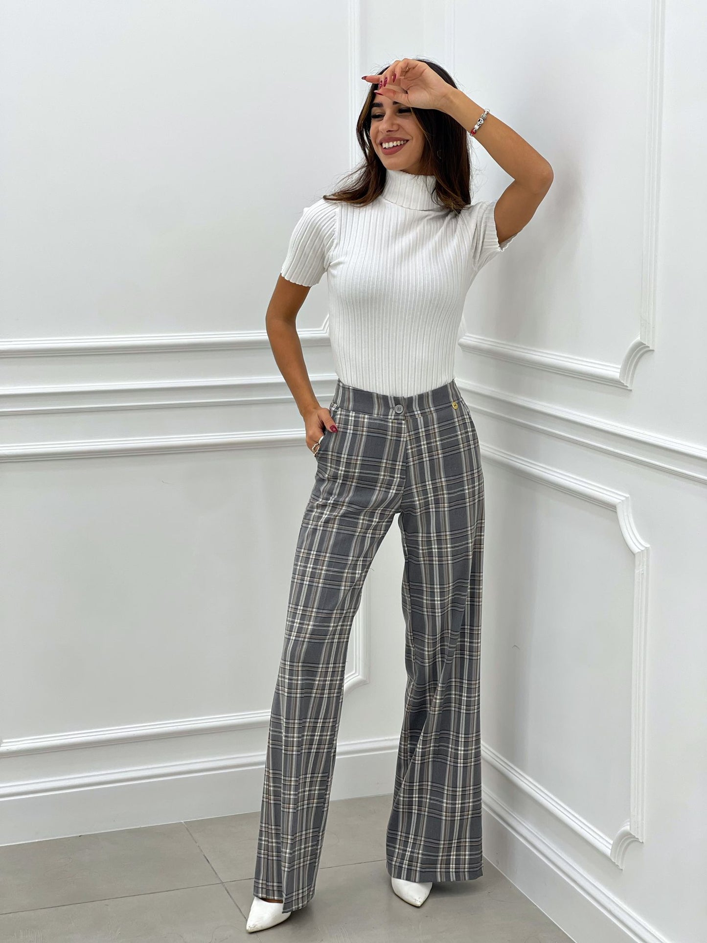 PANTALONE PALAZZO QUADRI TOP QUALITY