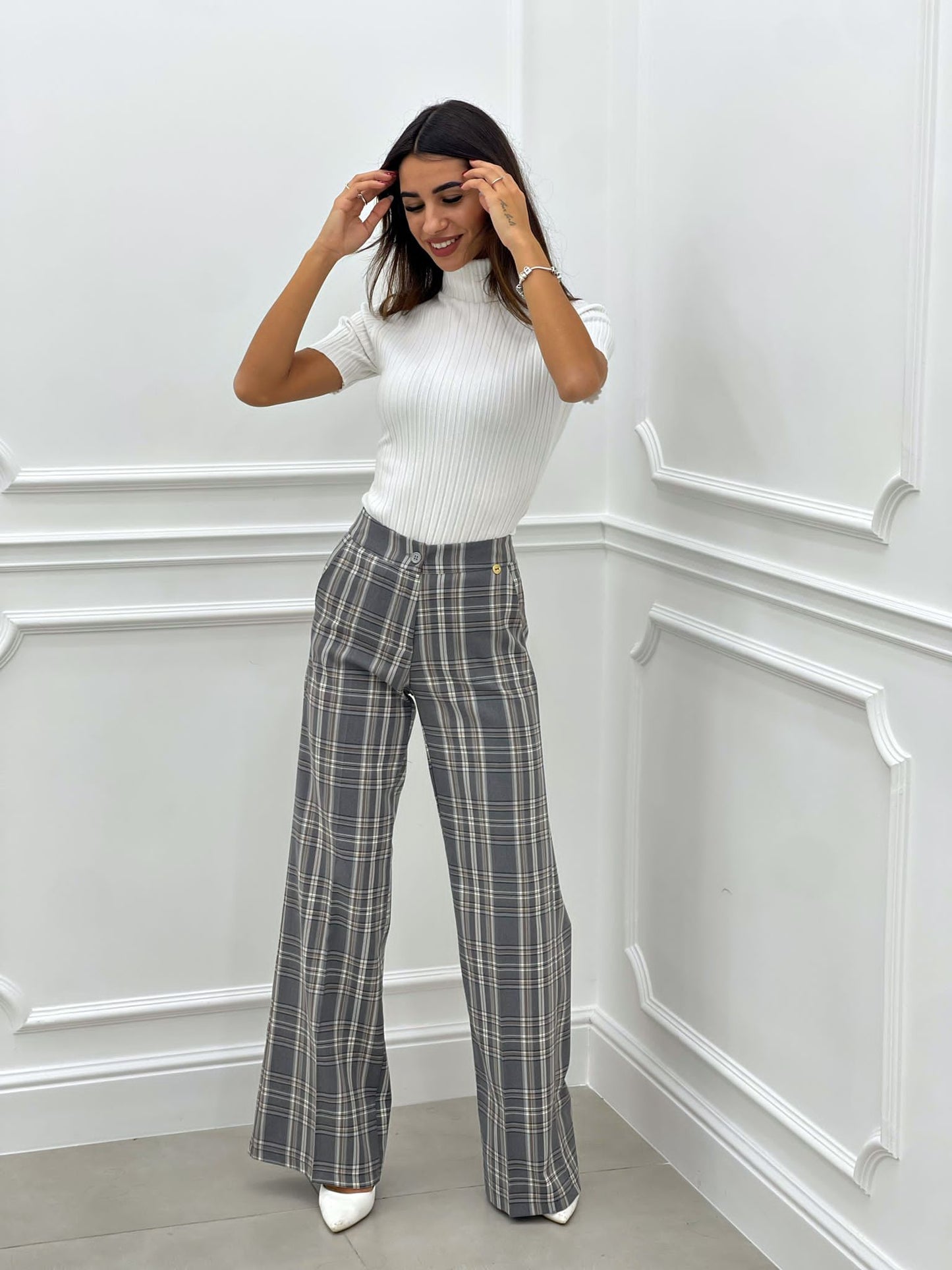 PANTALONE PALAZZO QUADRI TOP QUALITY