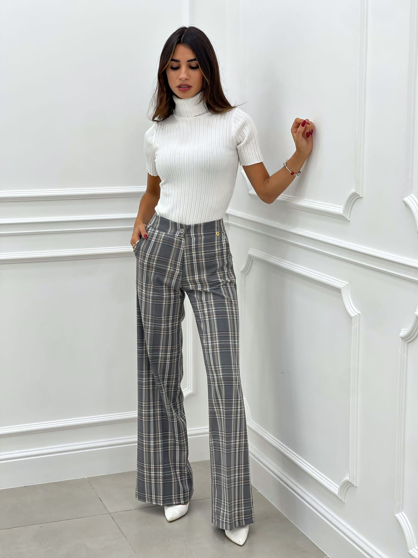 PANTALONE PALAZZO QUADRI TOP QUALITY