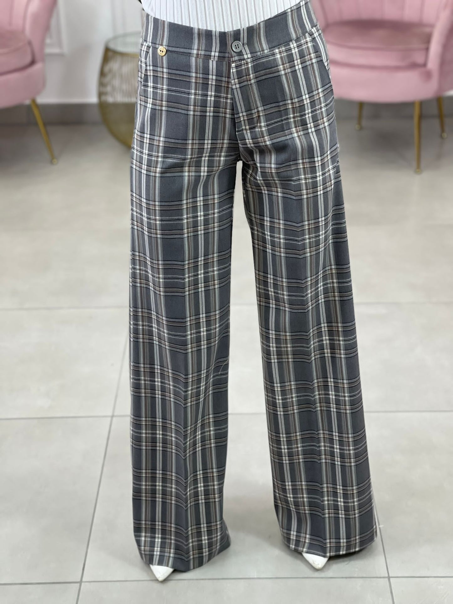 PANTALONE PALAZZO QUADRI TOP QUALITY