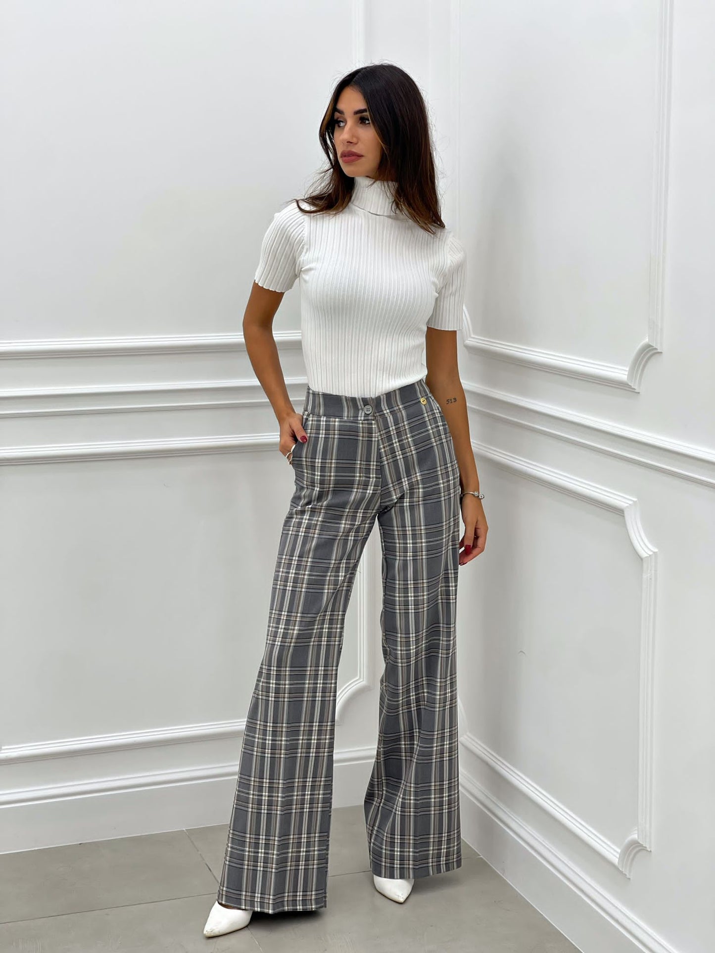 PANTALONE PALAZZO QUADRI TOP QUALITY