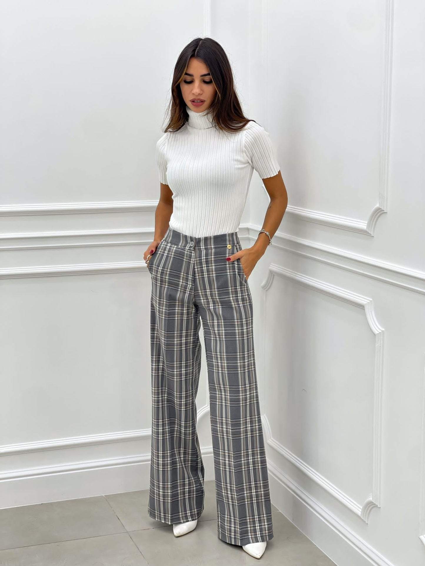 PANTALONE PALAZZO QUADRI TOP QUALITY