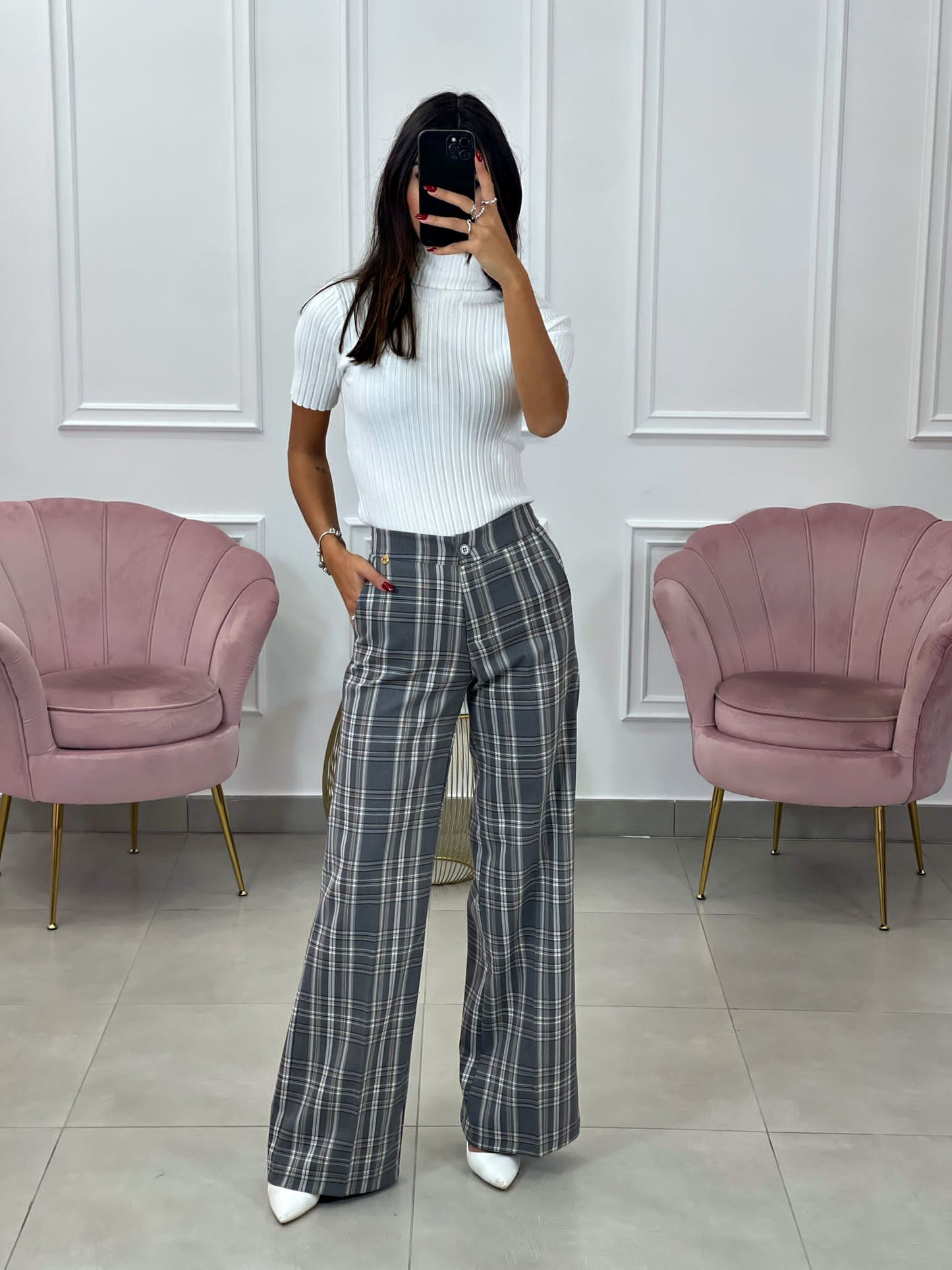 PANTALONE PALAZZO QUADRI TOP QUALITY