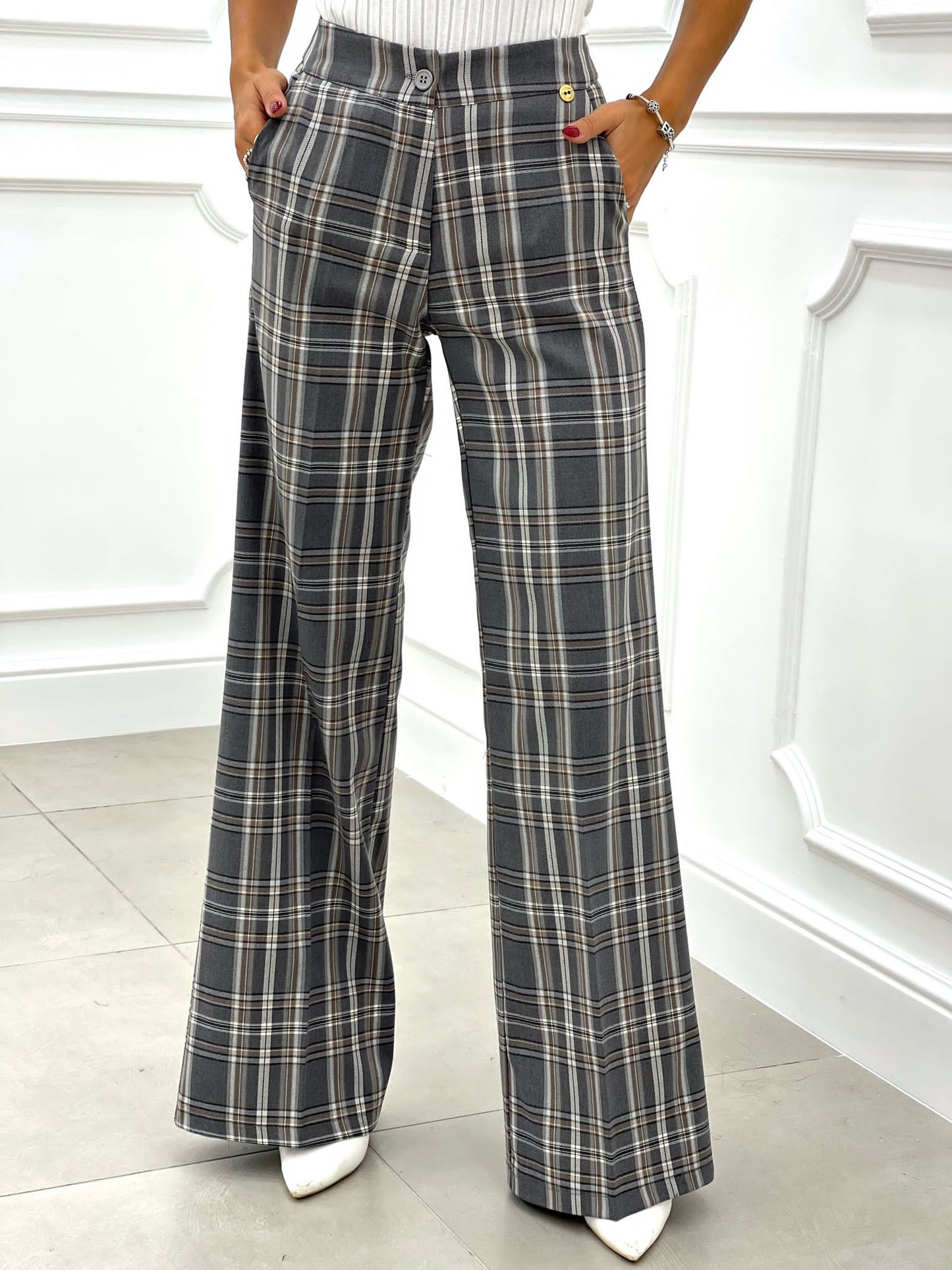 PANTALONE PALAZZO QUADRI TOP QUALITY