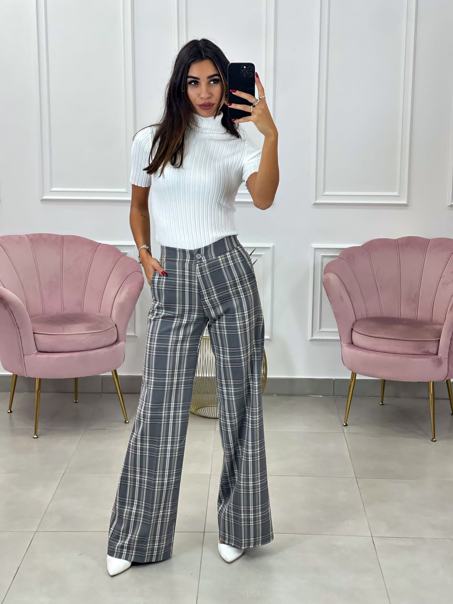 PANTALONE PALAZZO QUADRI TOP QUALITY