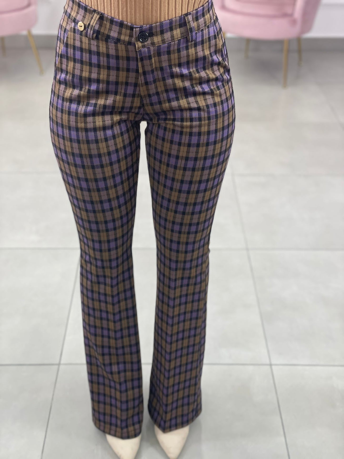 PANTALONE ZAMPA QUADRI TOP QUALITY