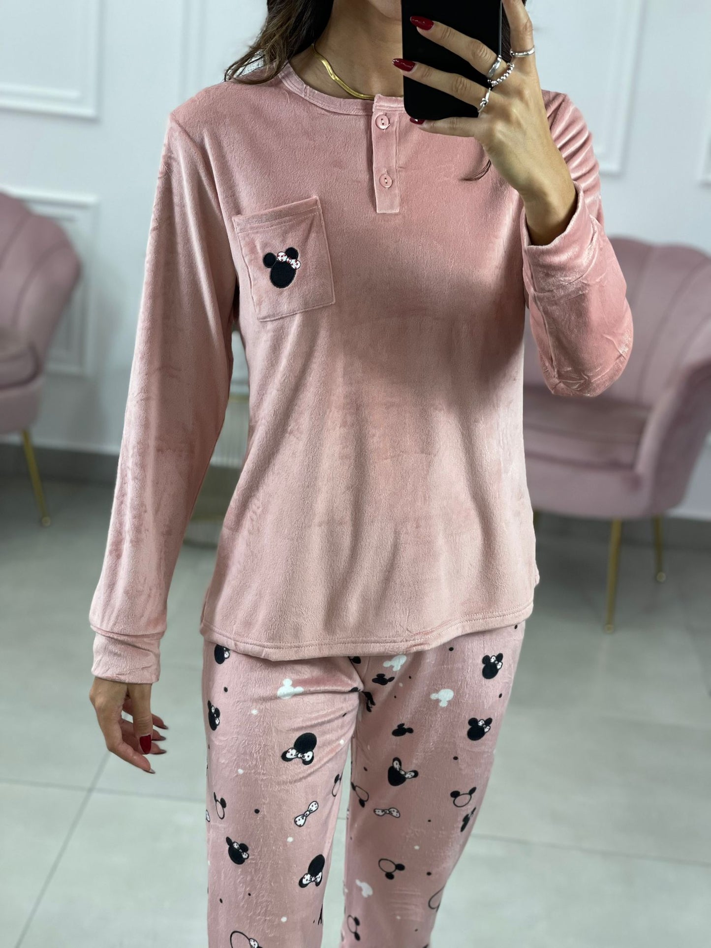 PIGIAMA 2 PEZZI IN CINIGLIA ROSA