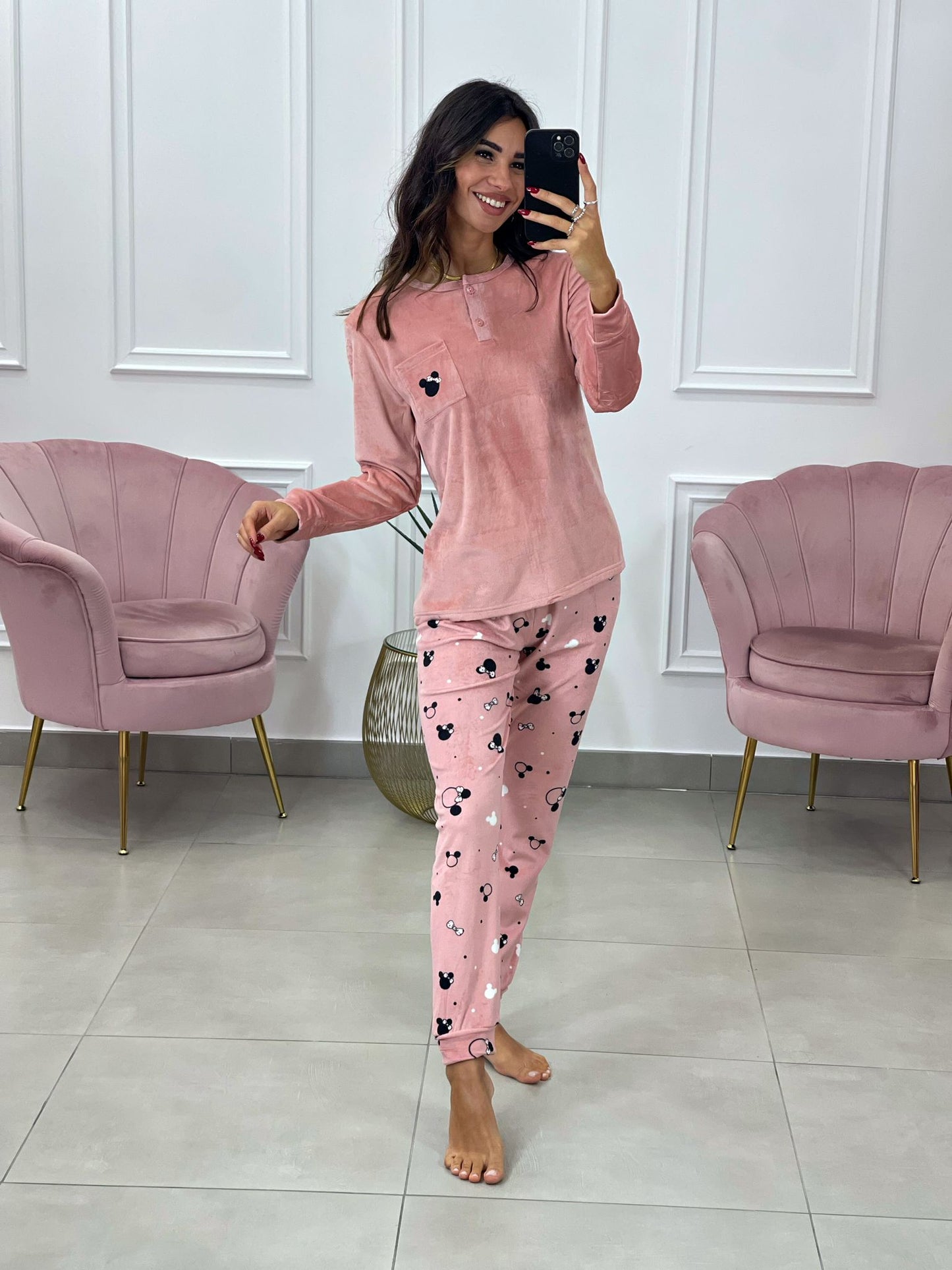 PIGIAMA 2 PEZZI IN CINIGLIA ROSA