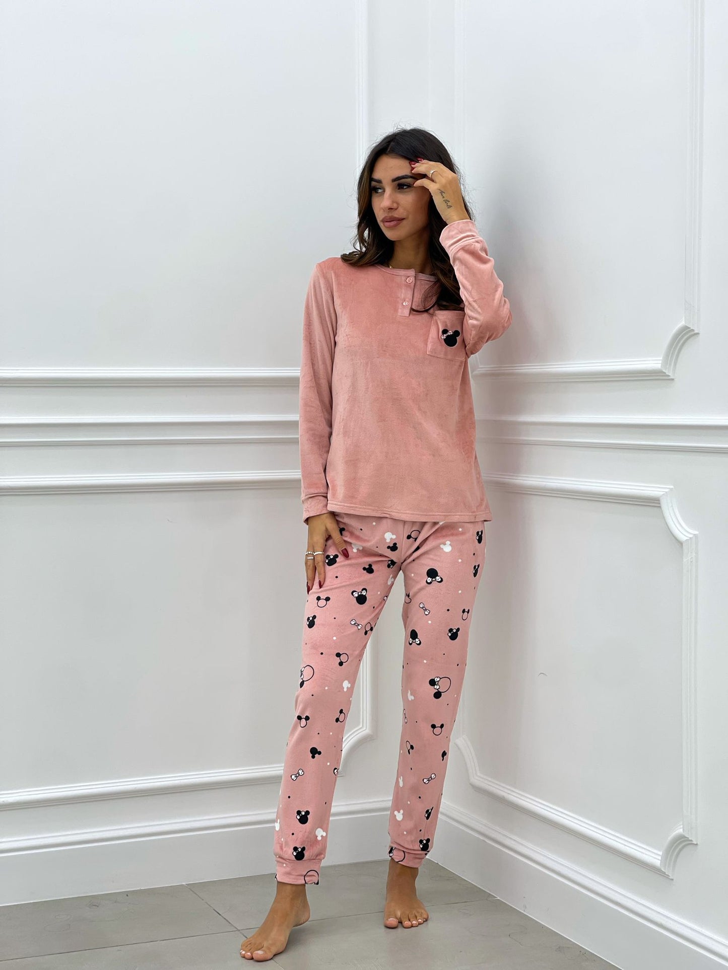 PIGIAMA 2 PEZZI IN CINIGLIA ROSA