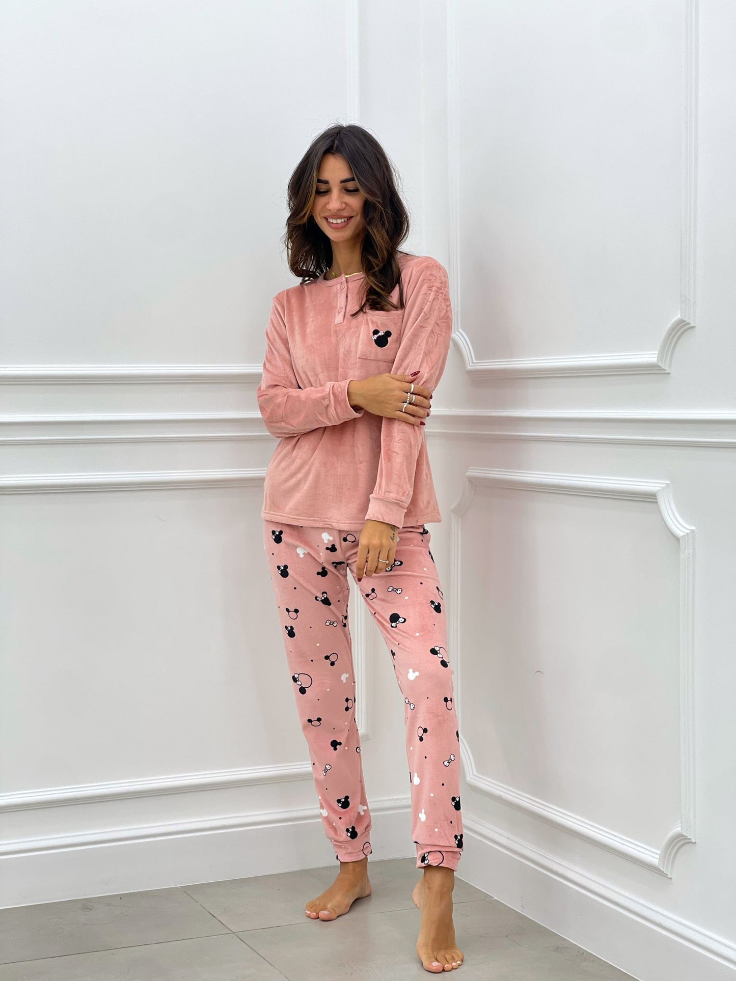 PIGIAMA 2 PEZZI IN CINIGLIA ROSA