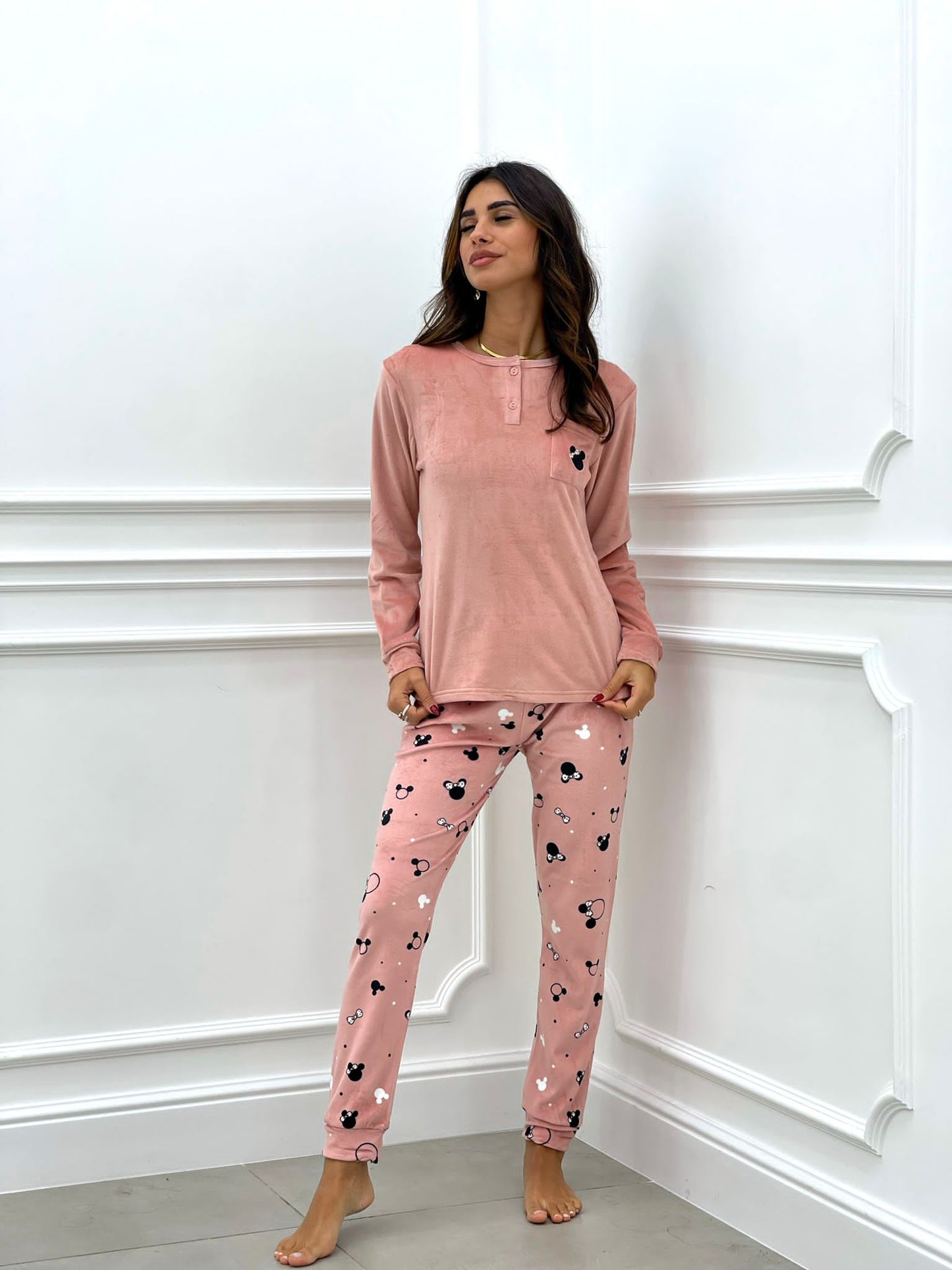 PIGIAMA 2 PEZZI IN CINIGLIA ROSA