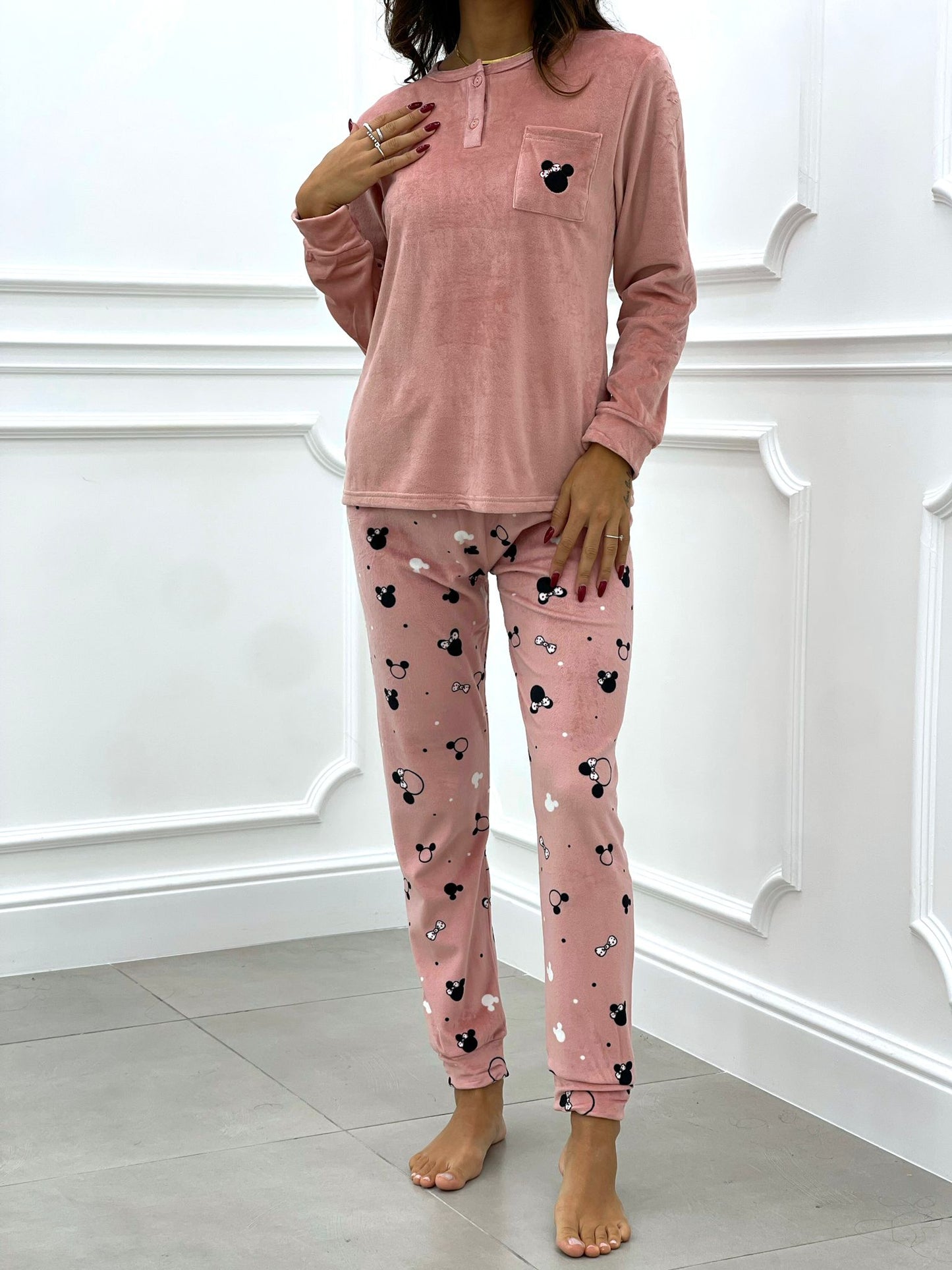 PIGIAMA 2 PEZZI IN CINIGLIA ROSA