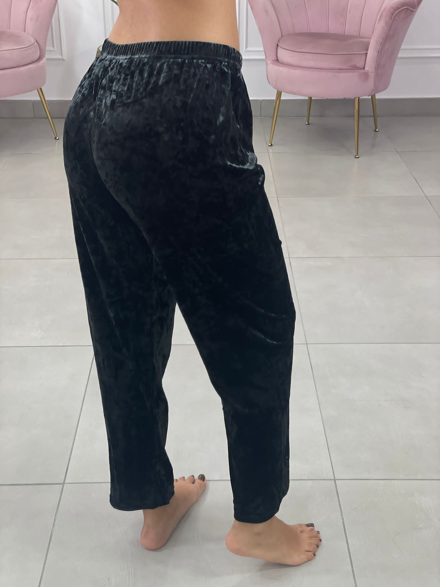 SET PIGIAMA 3 PEZZI IN CINIGLIA E PIZZO NERO