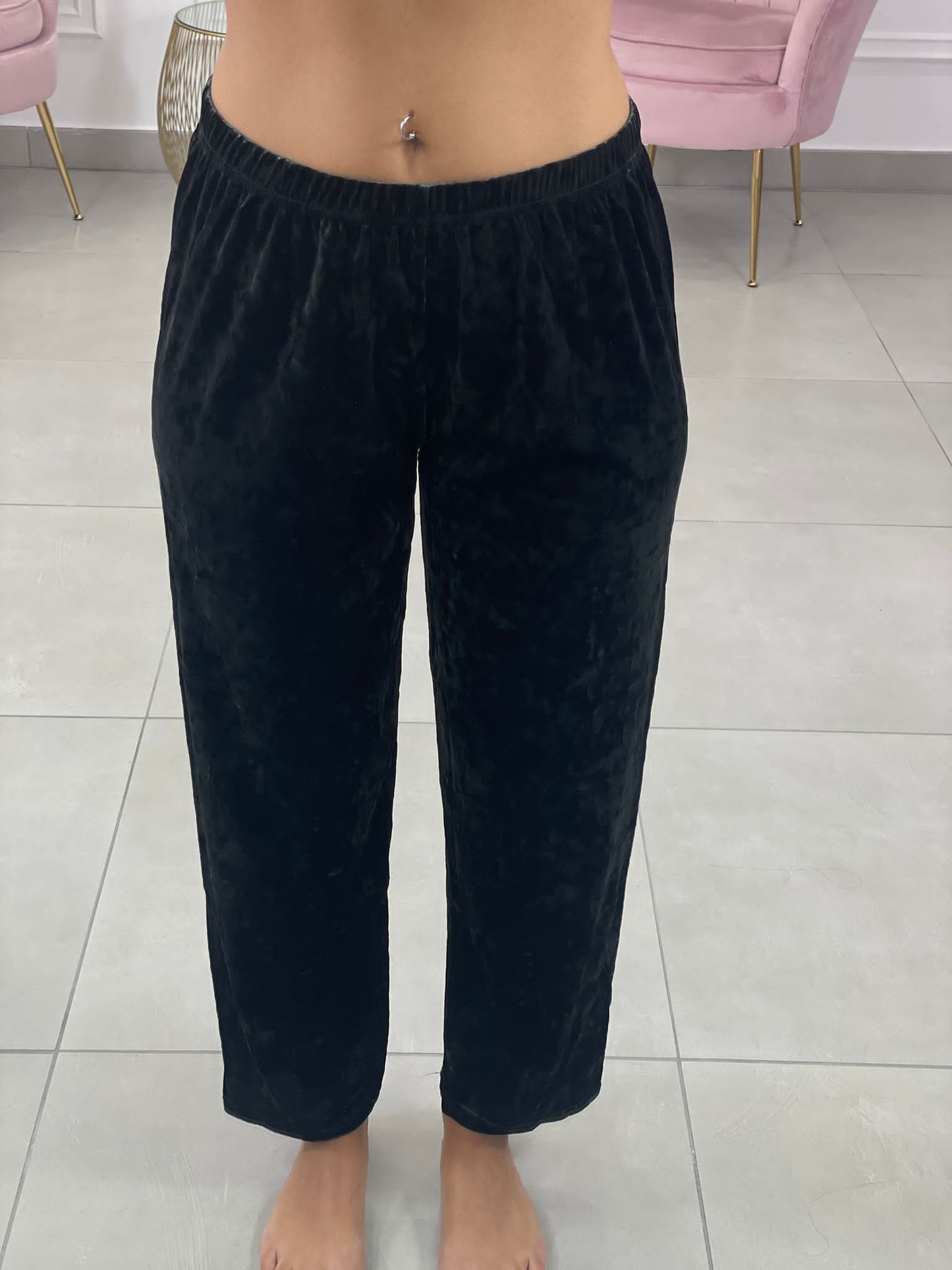 SET PIGIAMA 3 PEZZI IN CINIGLIA E PIZZO NERO