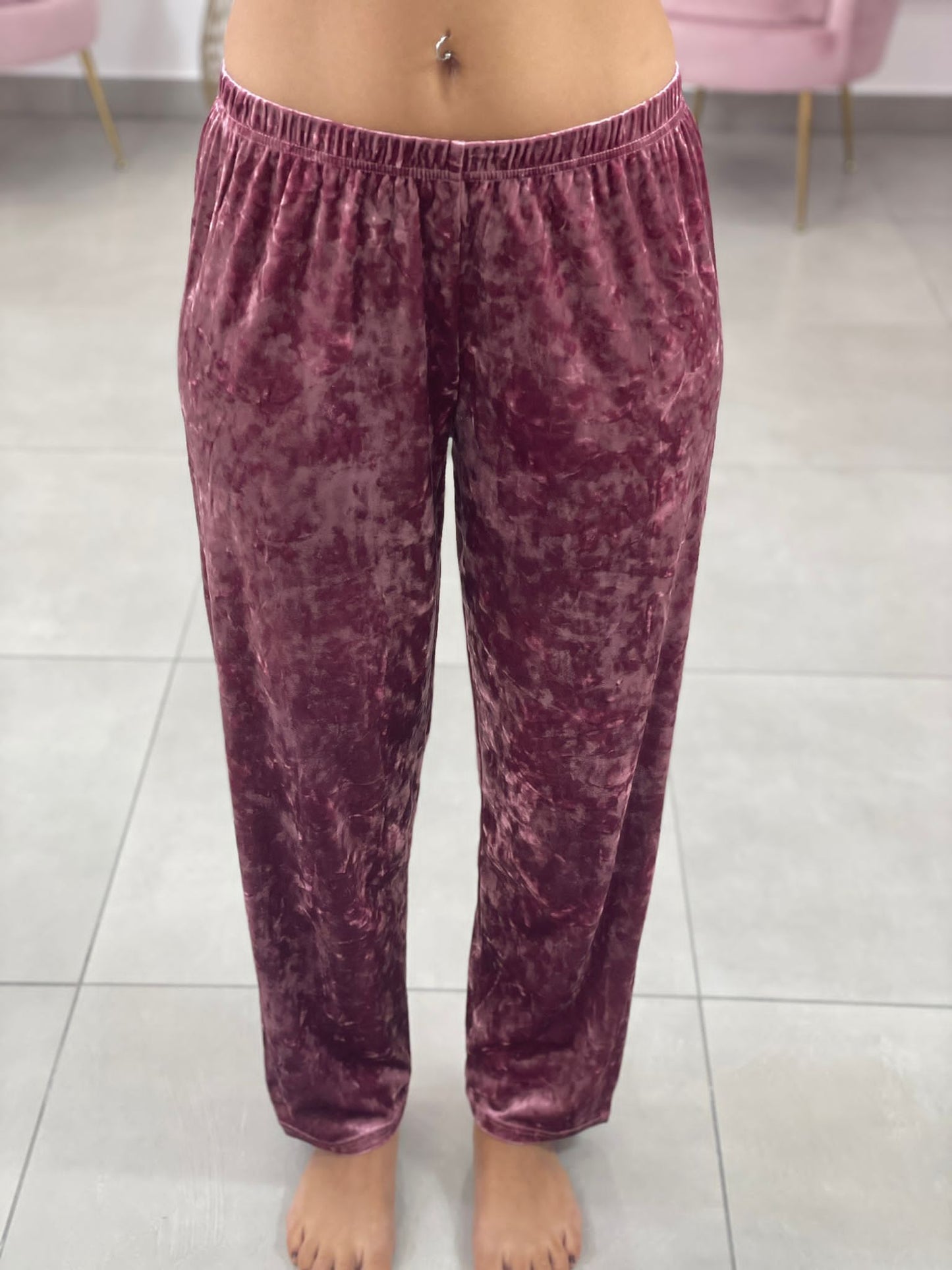 SET PIGIAMA 3 PEZZI IN CINIGLIA E PIZZO ROSA