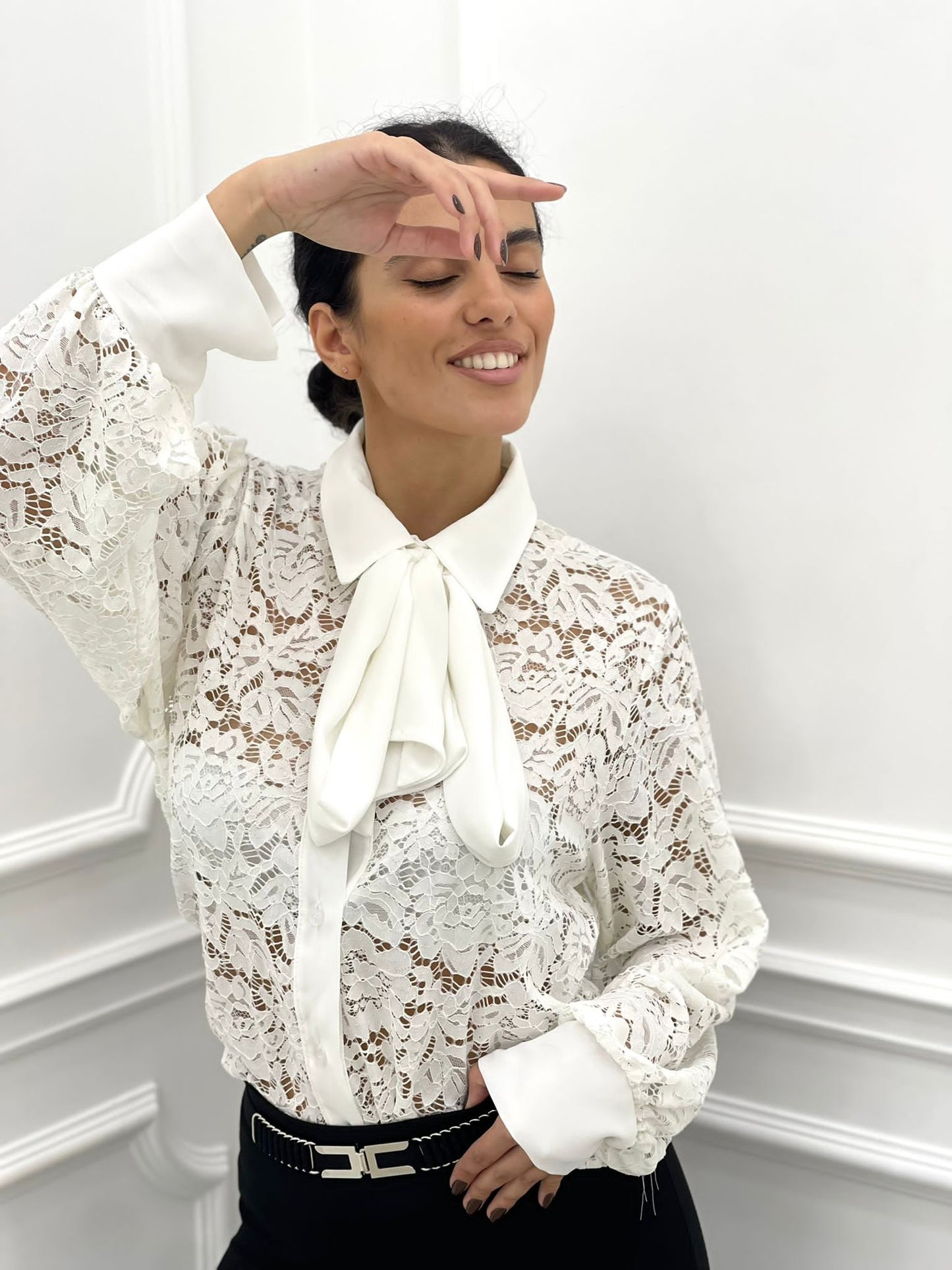 CAMICIA PIZZO MACRAME' CON FIOCCO