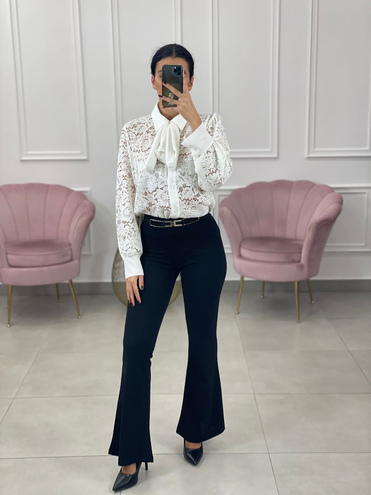 CAMICIA PIZZO MACRAME' CON FIOCCO