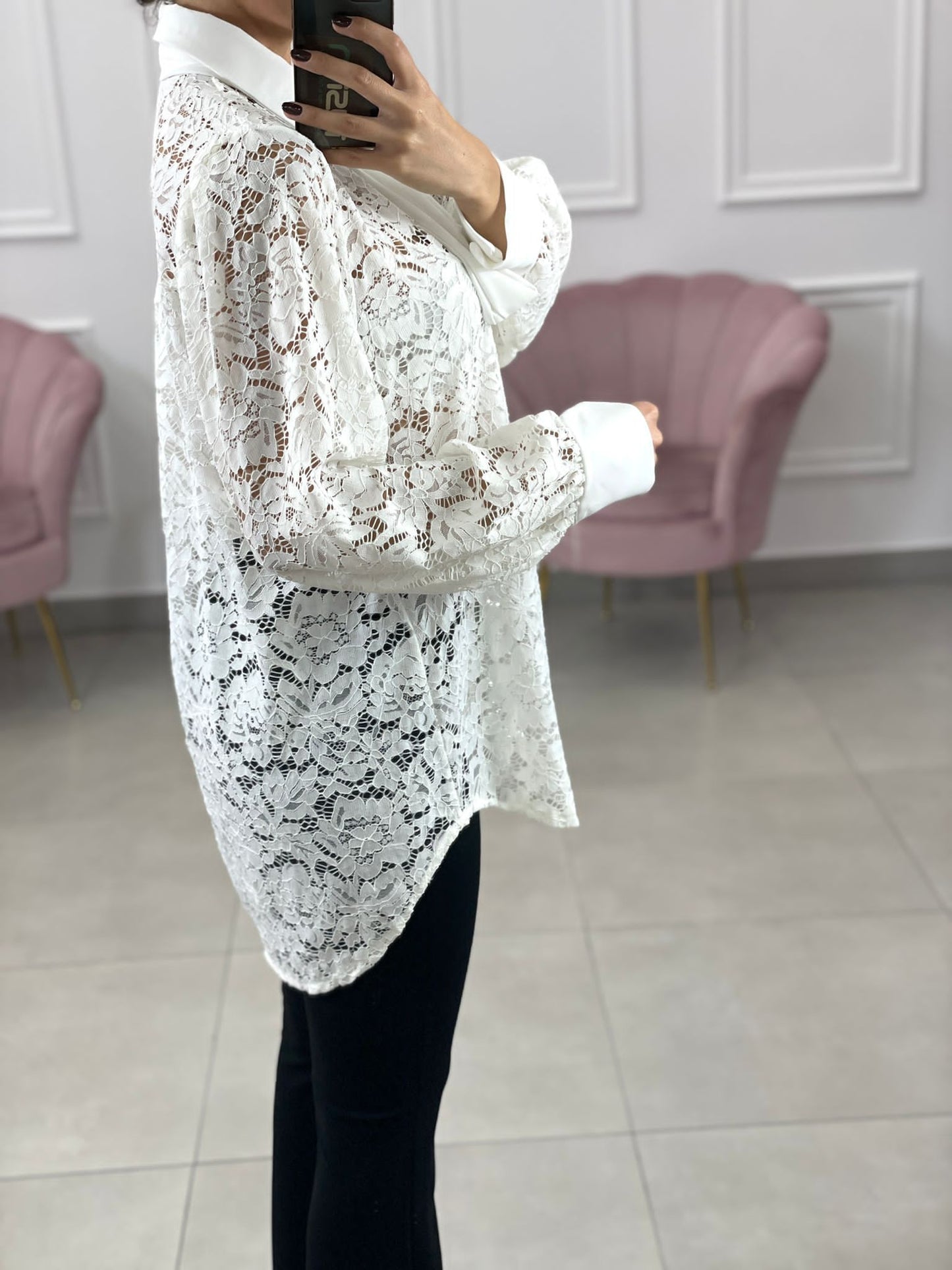 CAMICIA PIZZO MACRAME' CON FIOCCO