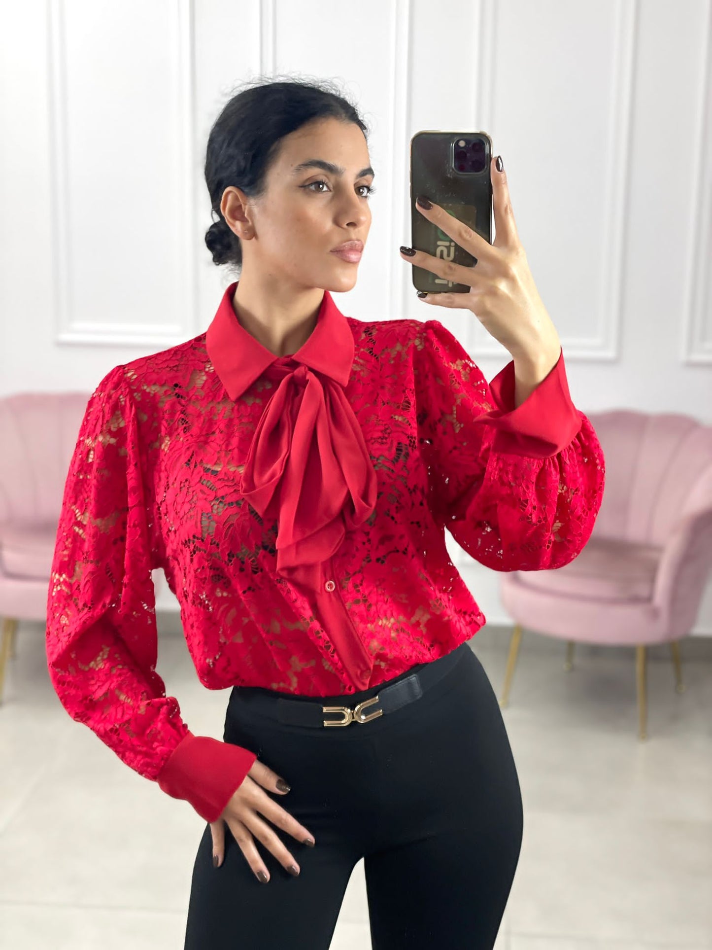 CAMICIA PIZZO MACRAME' CON FIOCCO
