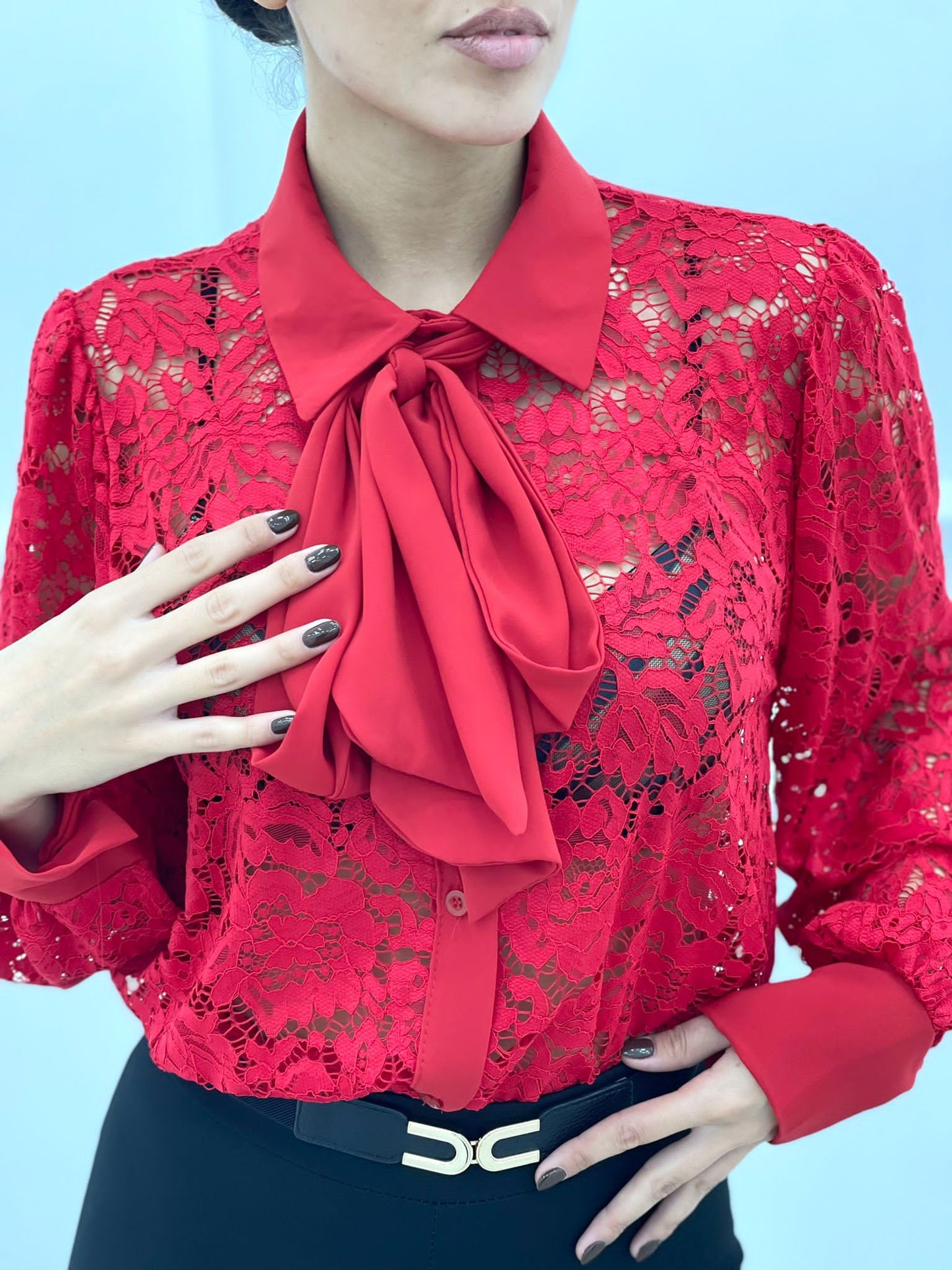CAMICIA PIZZO MACRAME' CON FIOCCO