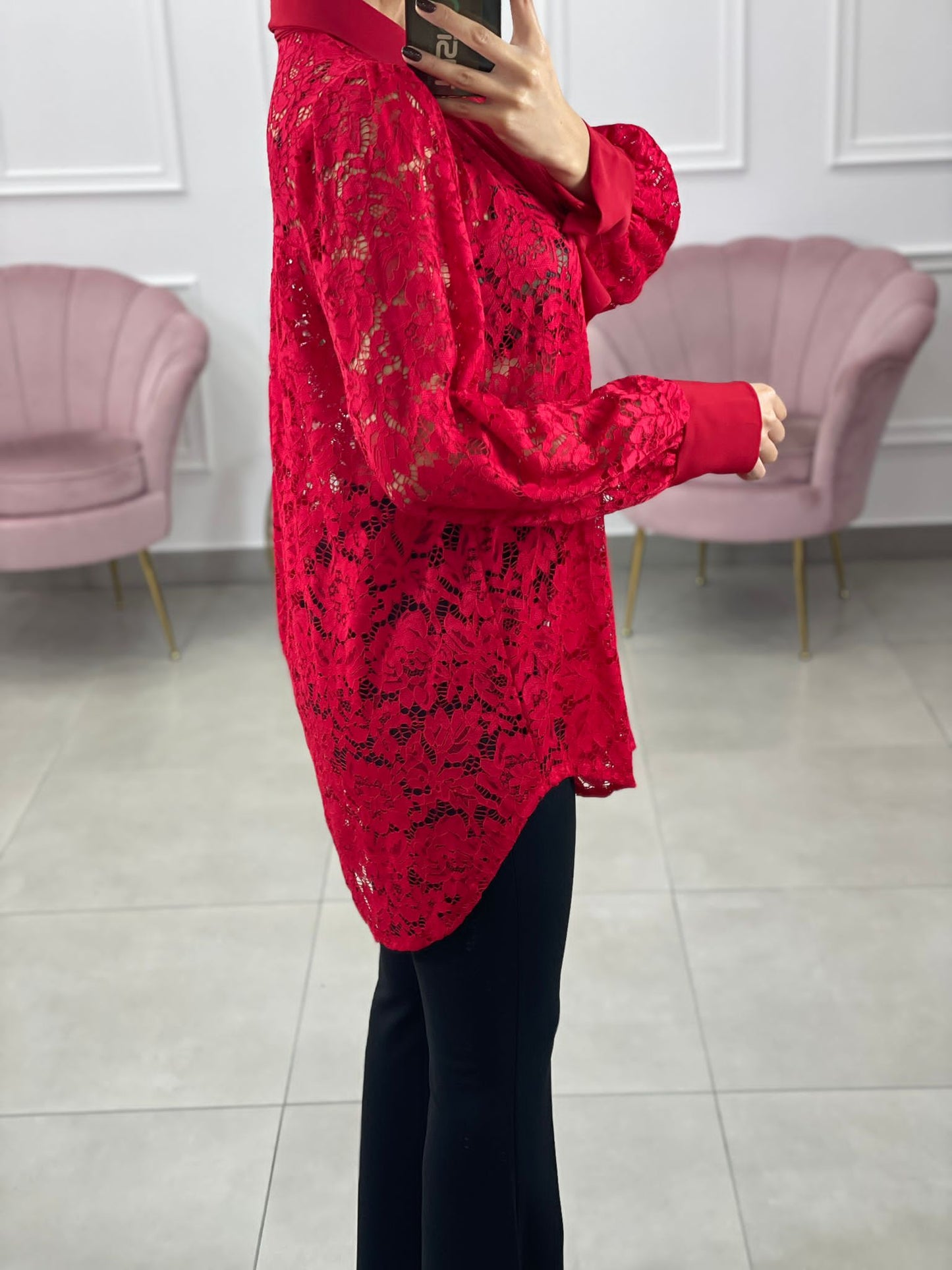 CAMICIA PIZZO MACRAME' CON FIOCCO