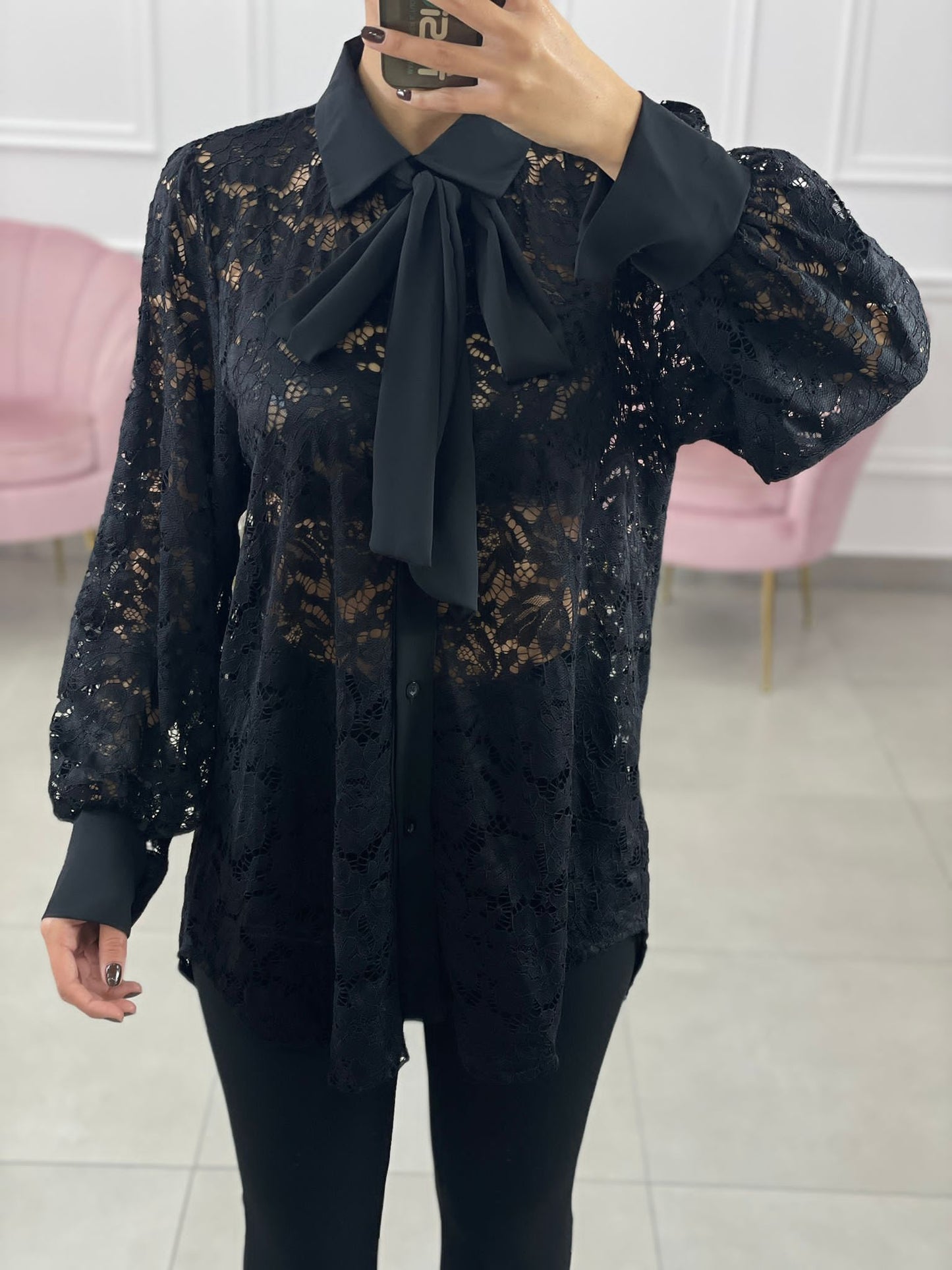 CAMICIA PIZZO MACRAME' CON FIOCCO