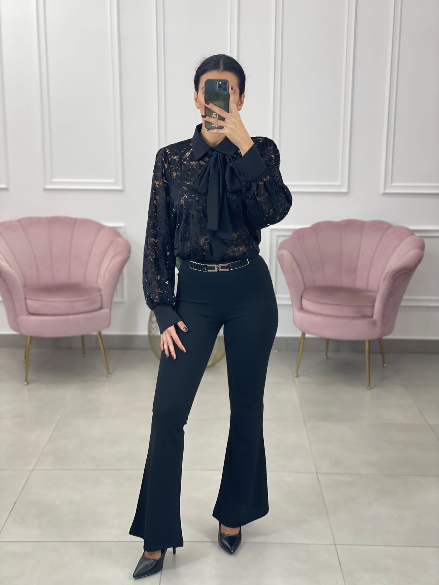 CAMICIA PIZZO MACRAME' CON FIOCCO