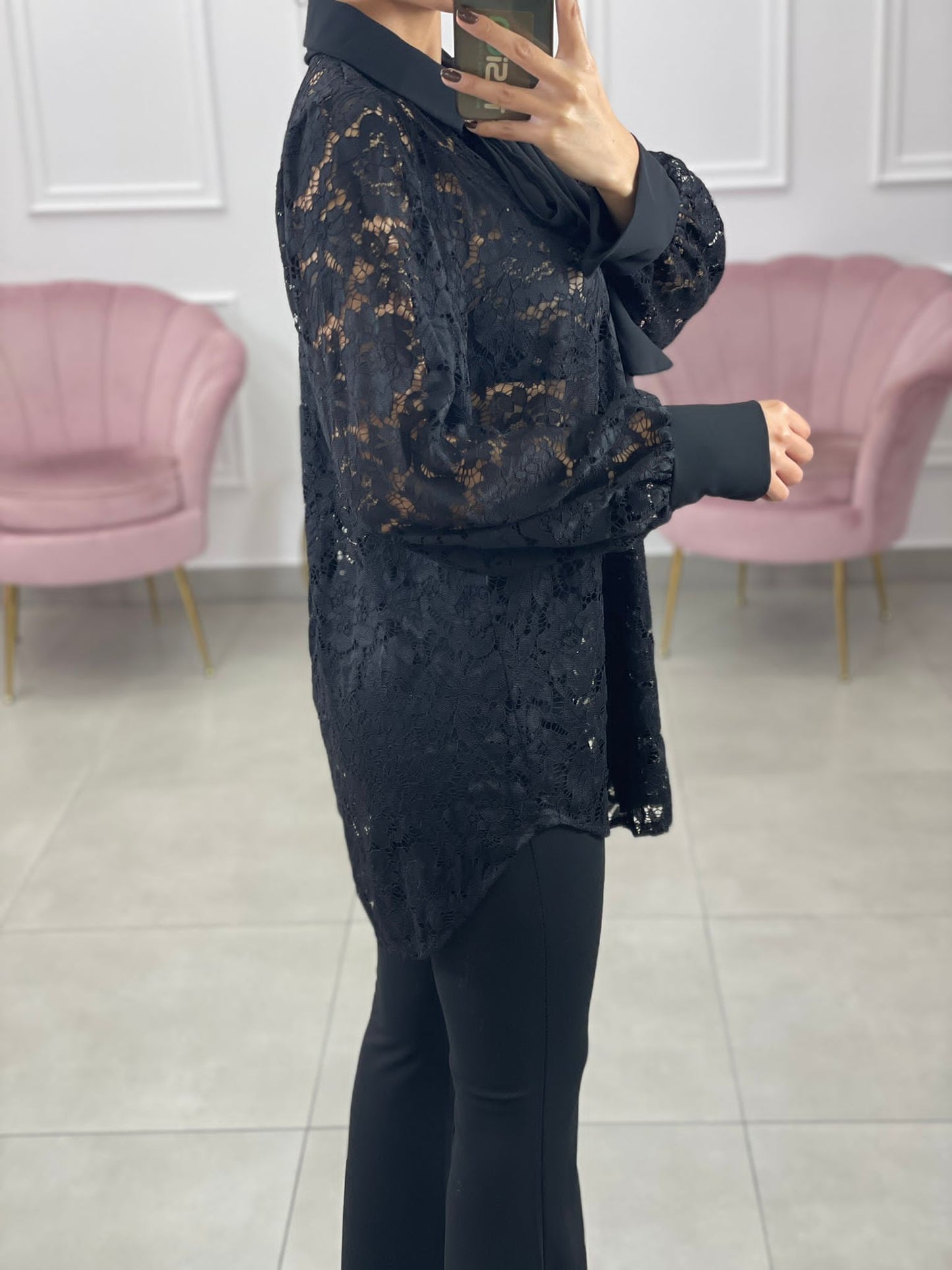 CAMICIA PIZZO MACRAME' CON FIOCCO